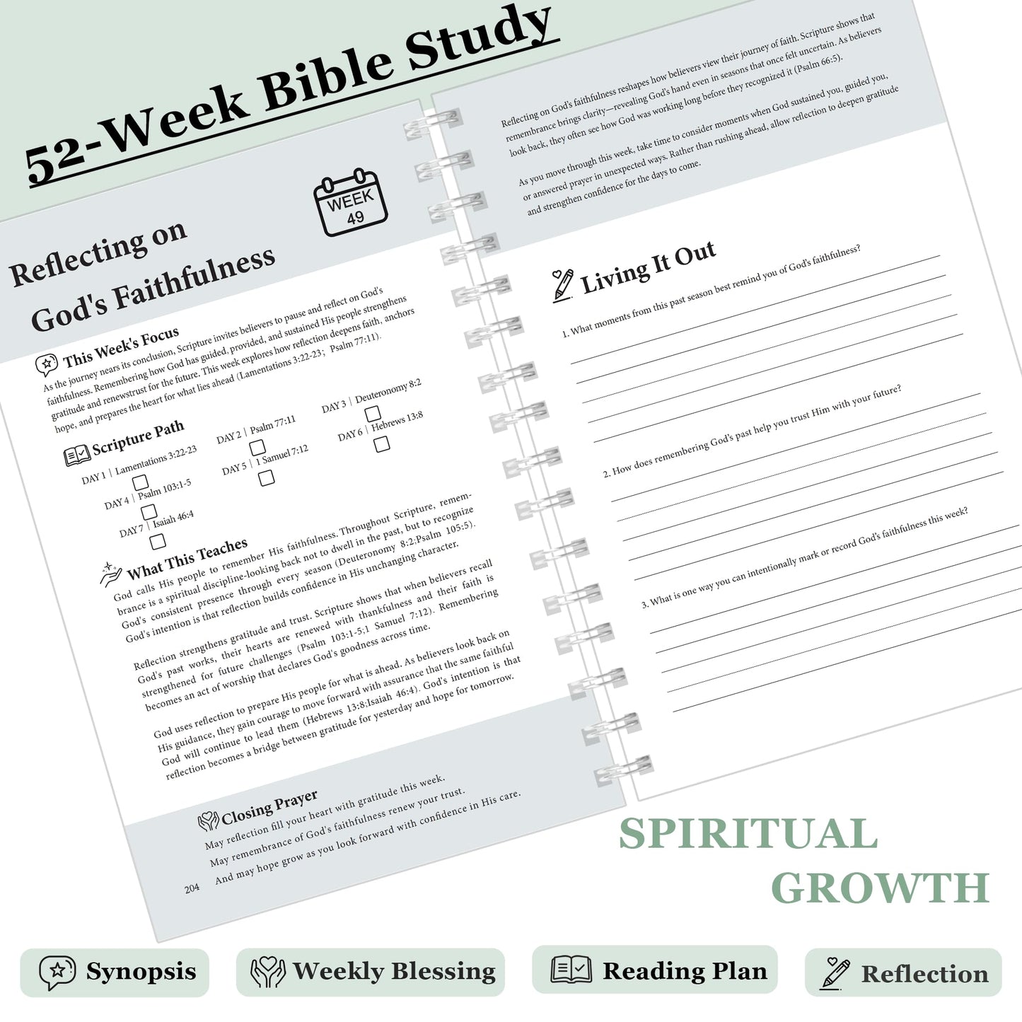 A Year of Bible Study Kit– 52-Week Scripture Reading Journal Set, Christian Devotional Planner for Women, Guided Faith Notebook (M (5.5 x 8.25 inch))
