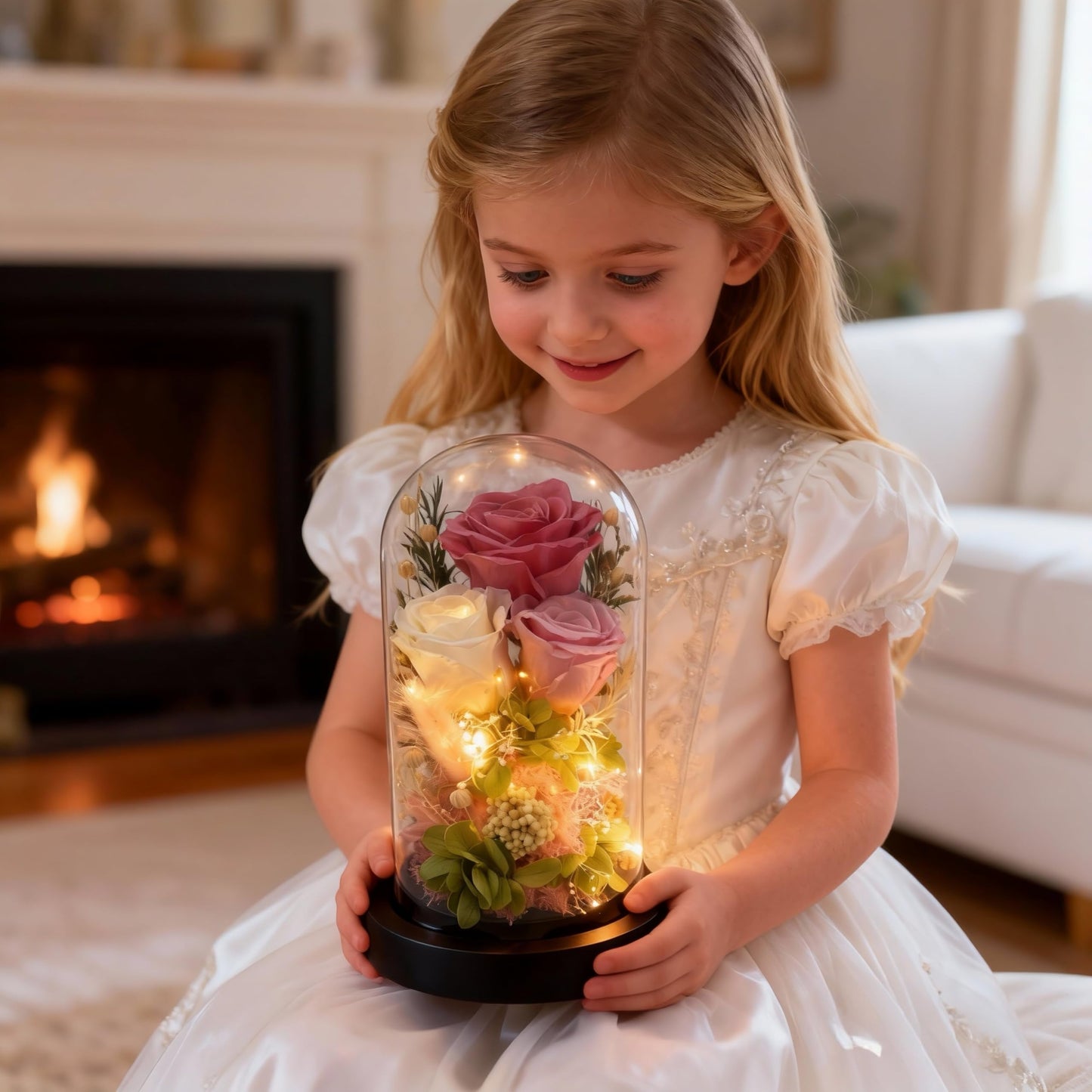 HipTree Preserved Pink Rose in Glass Dome with LED Lights - Forever Eternal Real Rose Gifts for Women, Valentines Day Mothers Day Birthday Christmas Gift Wedding Anniversary for Mom Wife Girlfriend