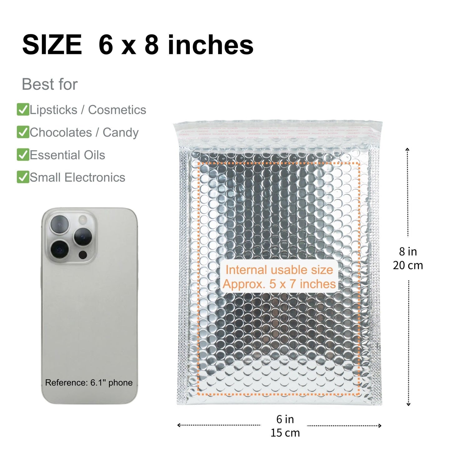 50 Pack 6x8 Inch Thermal Insulated Bubble Mailers for Cold Shipping, Metallic Silver Foil Padded Envelopes, Self-Seal Water-Resistant Cushioned Shipping Bags