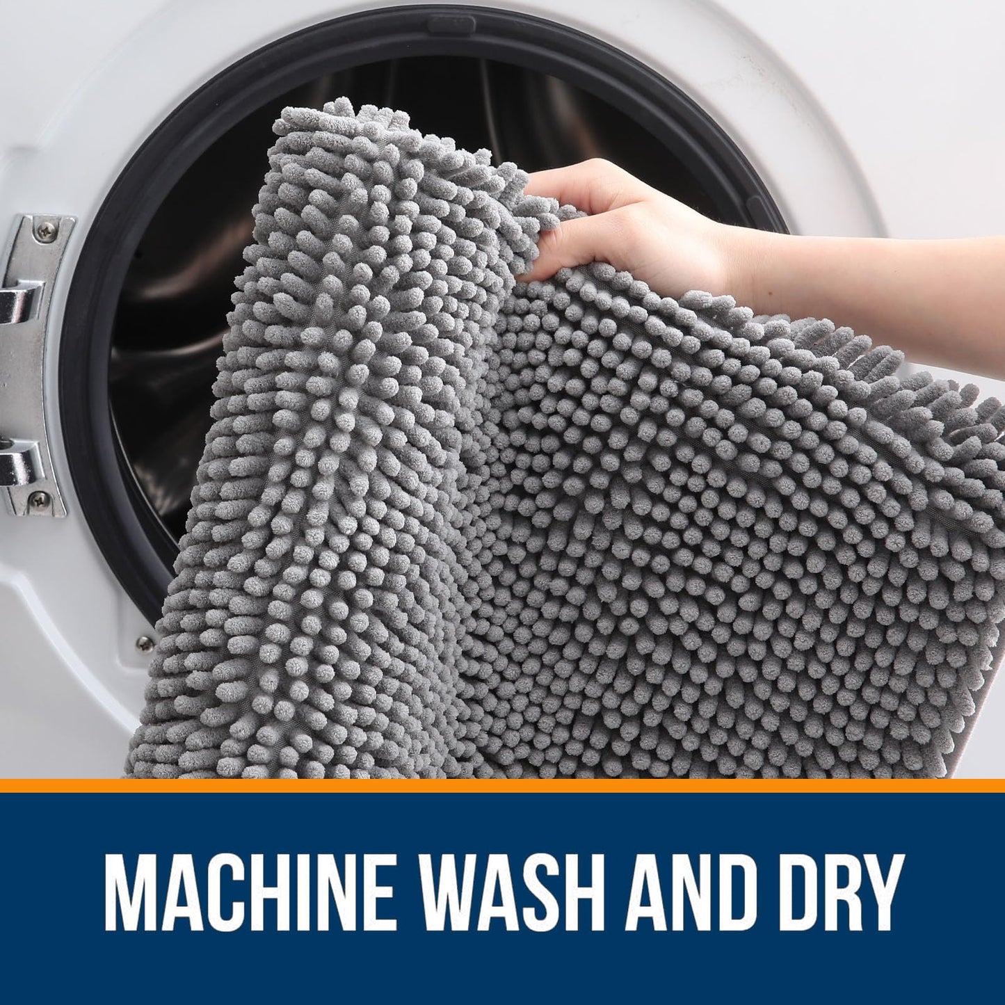 OLANLY Bathroom Rugs 36x24, Extra Soft Absorbent Chenille Bath Rugs, Rubber Backing Quick Dry, Machine Washable Bath Mats for Bathroom Floor, Tub and Shower, Home Decor Accessories, Grey