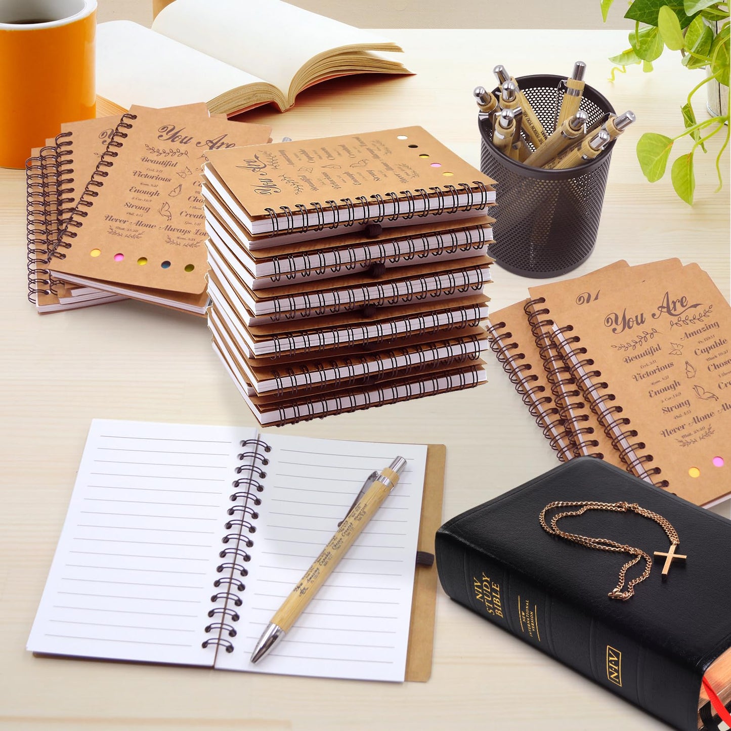 Tarevaniwa 60 Pcs/30 Set Christian Gifts Prayer Journal Set, Bible Verse Pens & Small Spiral Notebook, Bulk Church Notes Notebook Supplies - Faith Based Gifts for Women, Christian Stuff