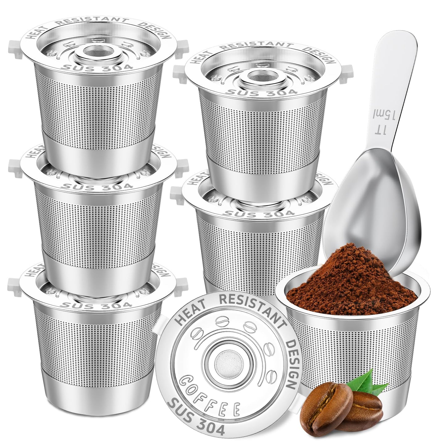 NESSUS 6 Pack Reusable K Cup for Keurig 1.0, Stainless Steel Reusable K Cups for Keurig 1 Prong Coffee Maker K Cup Reusable Coffee Pods with Heat Resistant Handles and Scoop, NO BPA