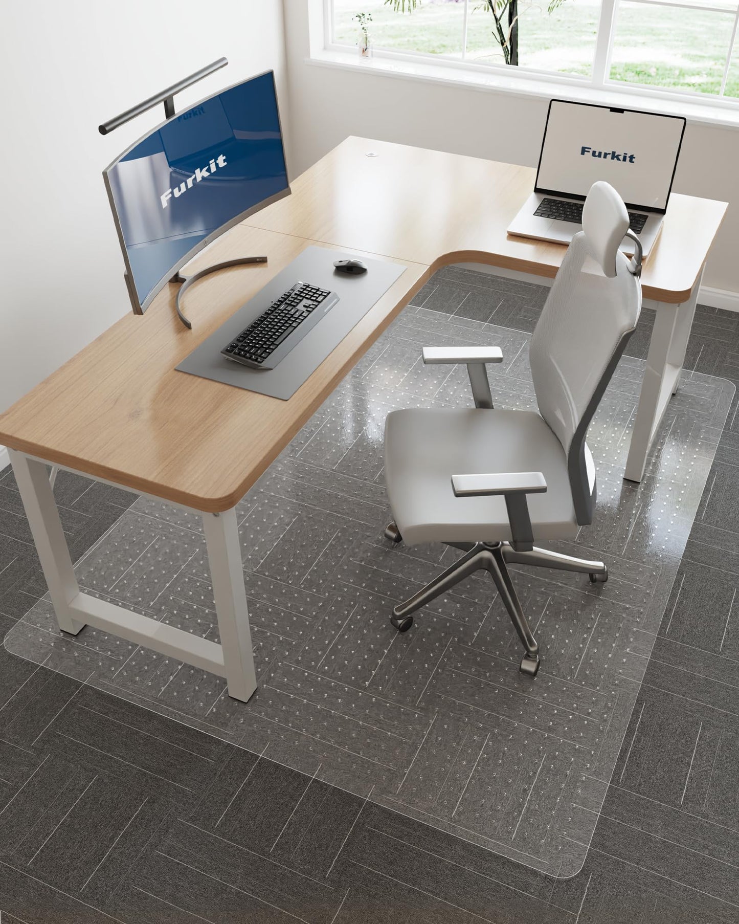 Furkit 46"x 60" Clear Office Chair Mat for Carpet, Anti-Scratch Durable Plastic Desk Chair Mat for Rolling Chairs, Waterproof Non-Slip Carpet Protector Mat for Work, Game, Home Office