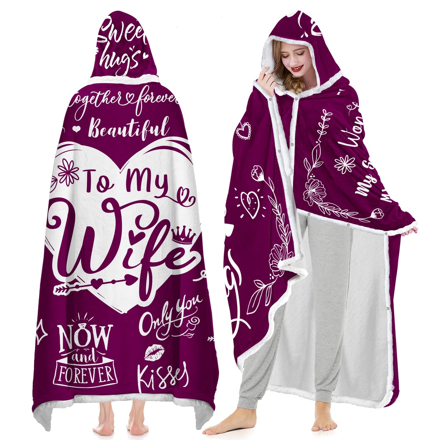 Warmstorey To My Wife Fleece Wearable Blanket Hoodie - Wifey Gift From Husband - Anniversary Birthday Mothers Day Gift Ideas For Wife