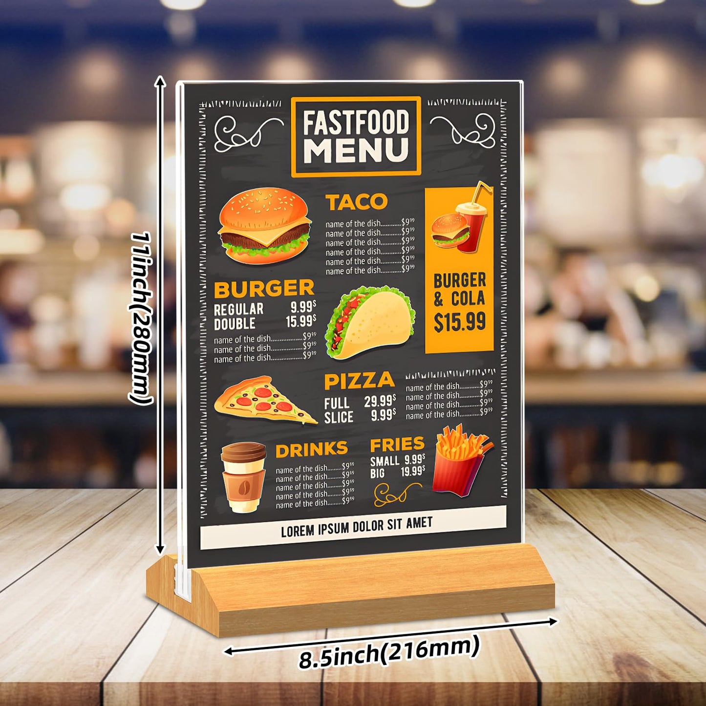 QLKGWEA 10 Pack Acrylic Sign Holder 8.5 x 11 Inch with Wood Base,Signs Stand for Menu Flyer Display, Table Clear Plastic T Shape Holder for Stores, Restaurants, Hotels, Office