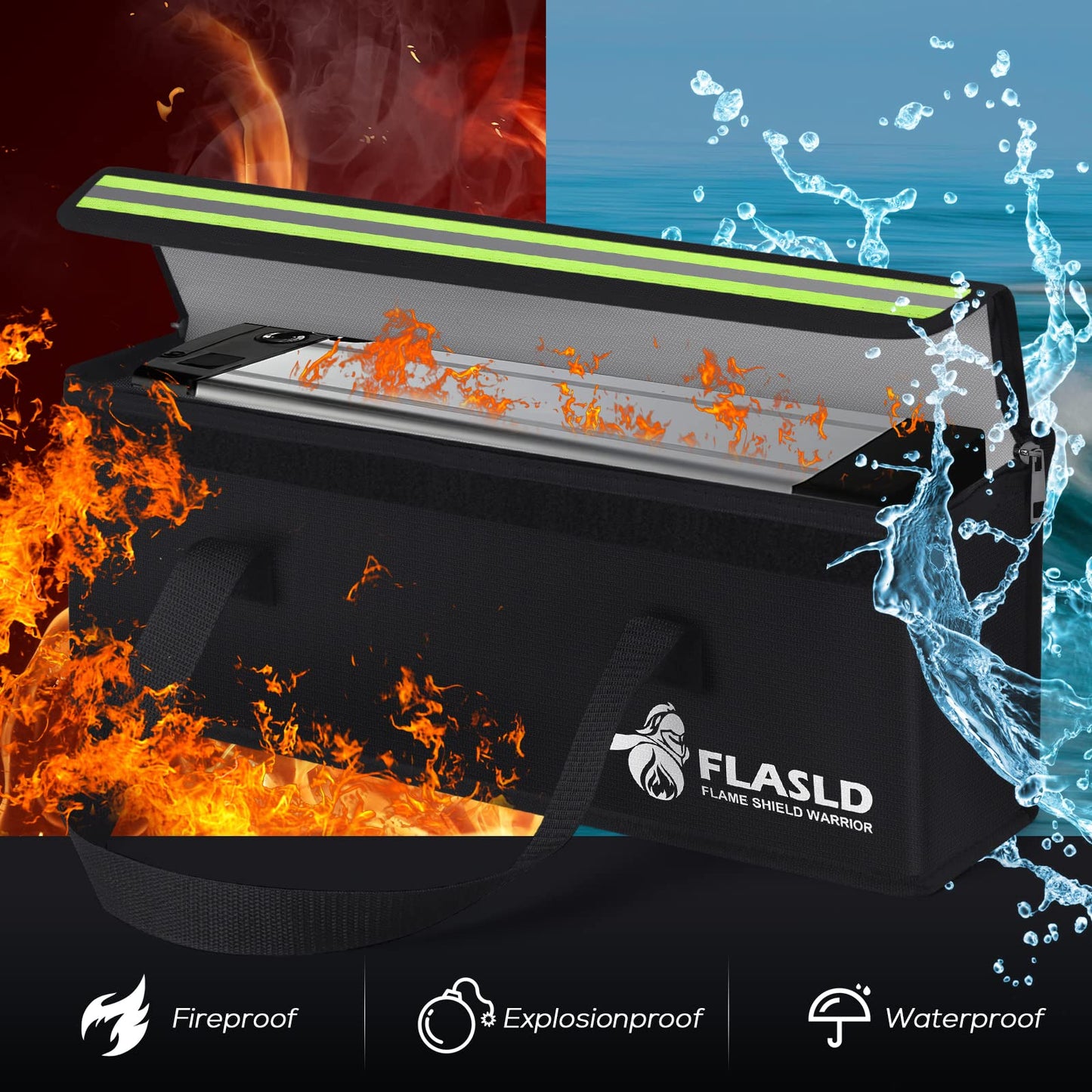 FLASLD 2-Pack Lipo Fireproof Bag Ebike Accessories Battery Charging Case Charge Explosionproof Bag Large Capacity Lipo Battery Storage Guard Safe Box (19.3 x 4.3 x 7in)