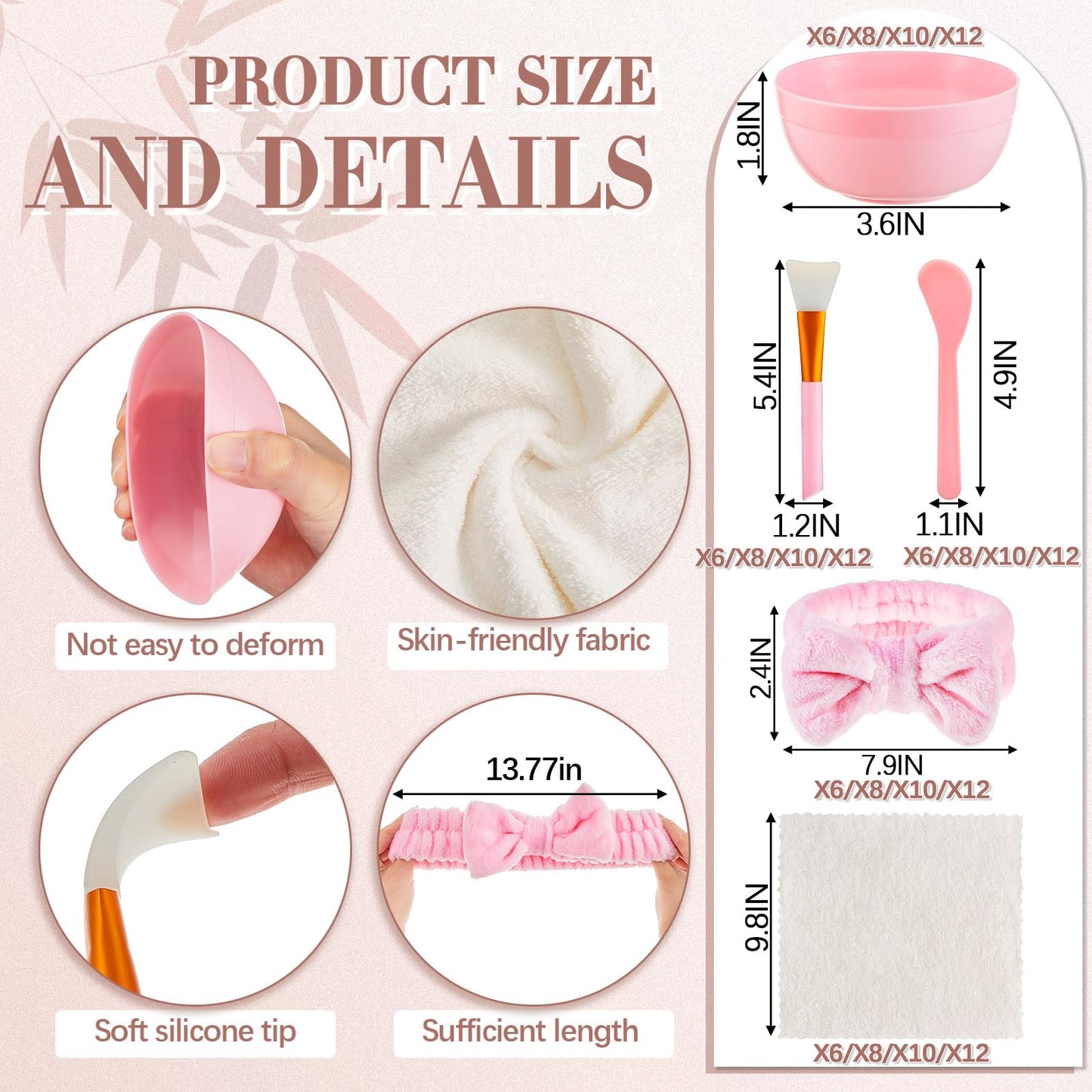 Shinylin 8 Set Spa Sleepover Party Supplies Bulk, Include Face Mask Mixing Bowl Set, Mirror, Headband, Scrunchies, Cosmetic Bags, Face Wash Cloths for Spa Birthday Party (Pink)