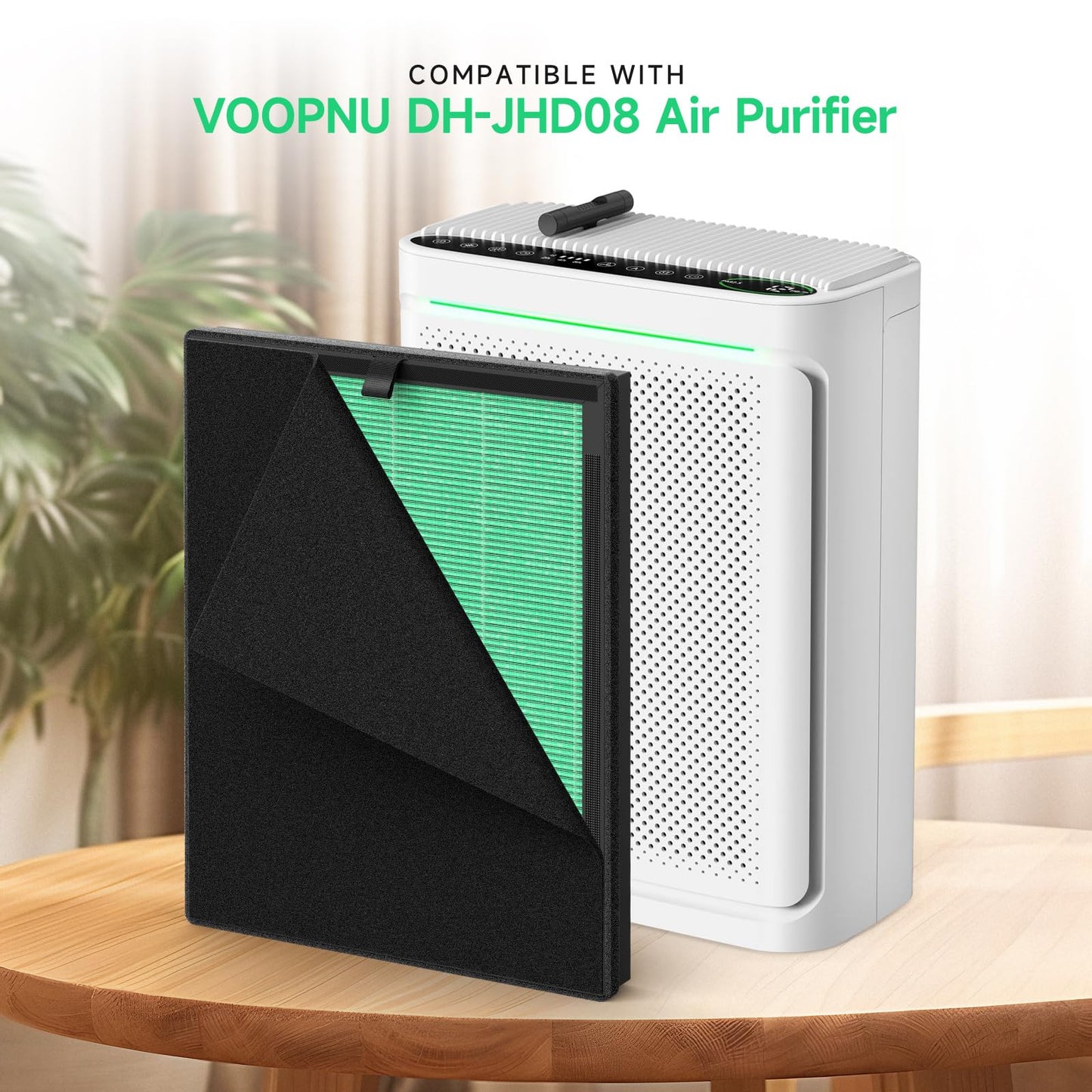 DH-JHD08 Air Filter Replacement, Compatible with VOOPNU DH-JHD08 Air Purifier, with True H13 HEPA Washable Filter, Pet Dander Version (Green), 4 Pack