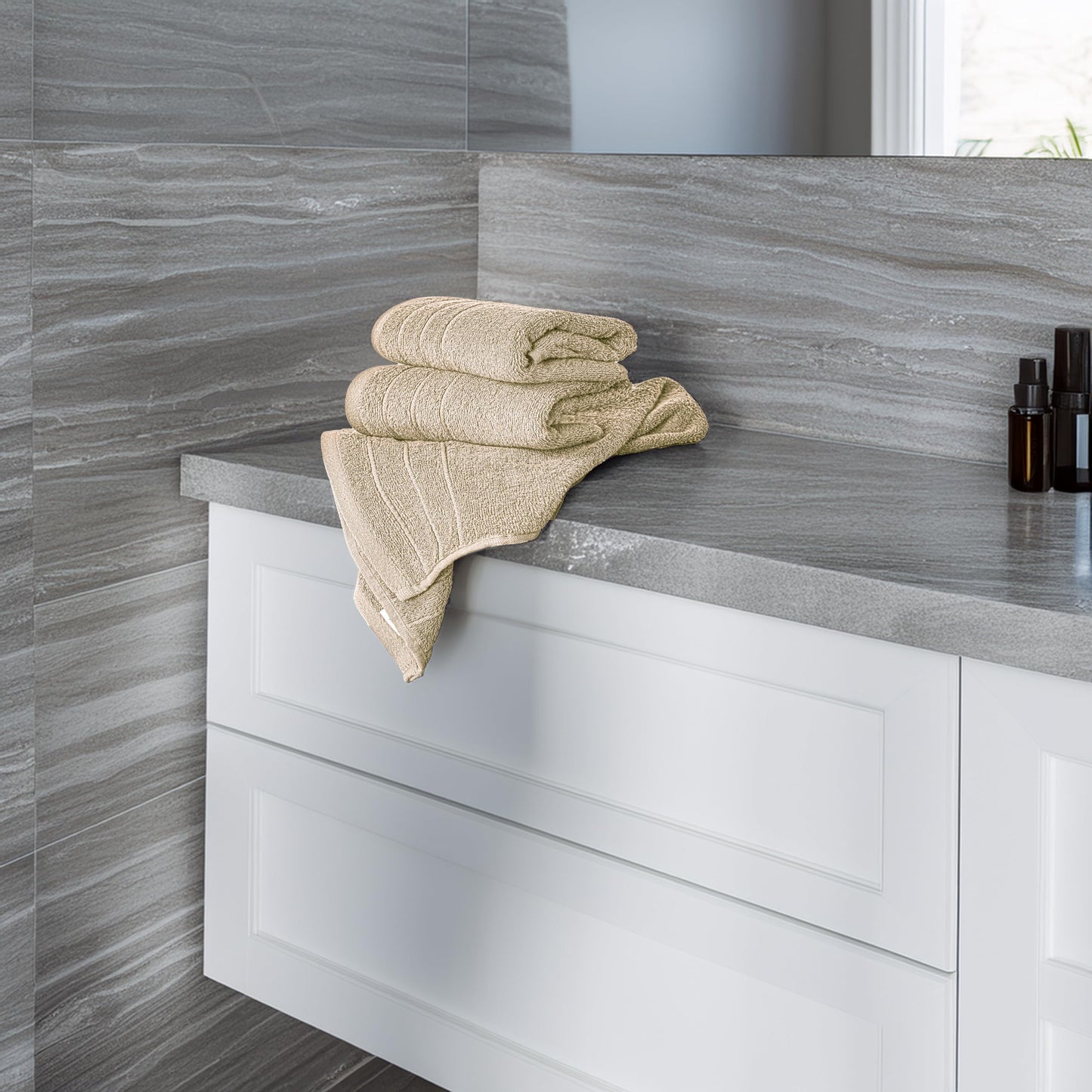 Tens Towels Pack of 6 Hand Towels, 100% Cotton, Lighter Weight, Quick to Dry, 16 x 28 Inches, Super Soft & Absorbent, Perfect for Bathroom & Kitchen (Beige)