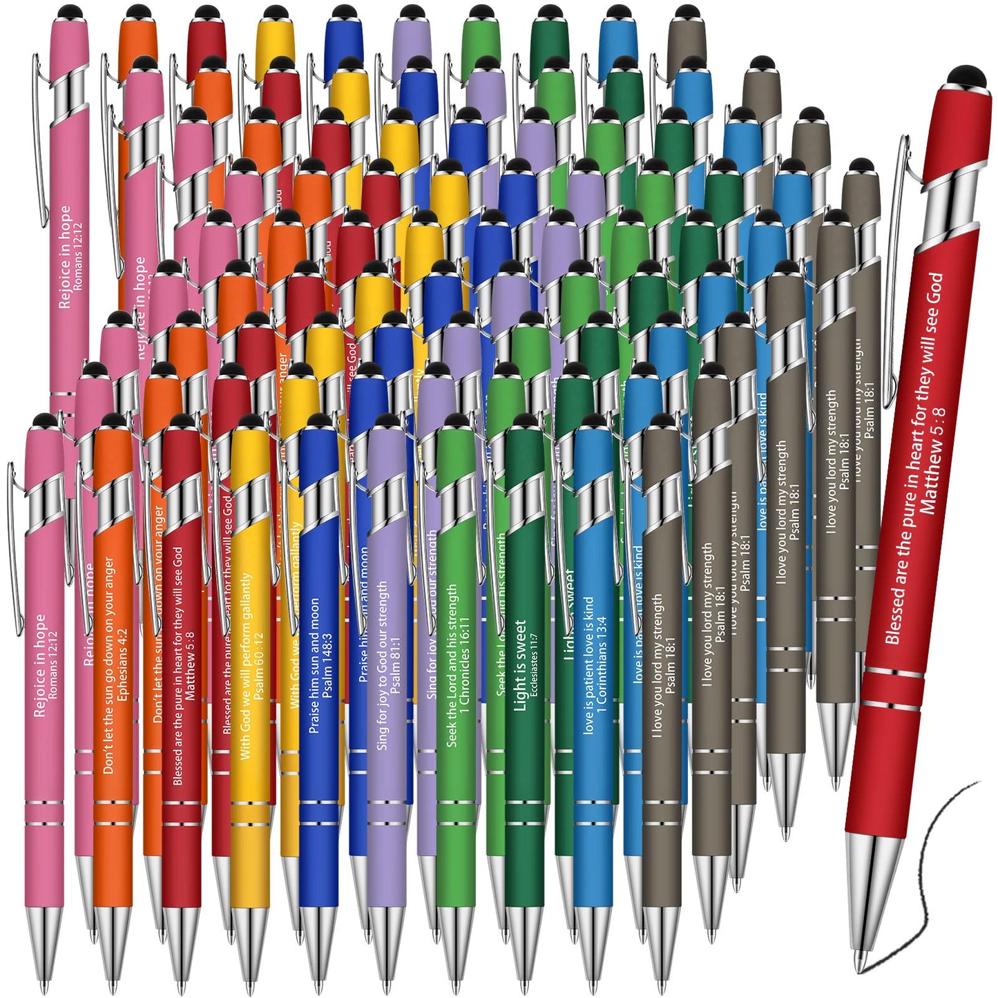Geosar 90 Pcs Christian Gift Bulk Religious Pen Bible Verse Metal Pen Inspirational Church Scripture Gift for Women Men Nurse Teacher Student, Black Ink(Vivid Colors)