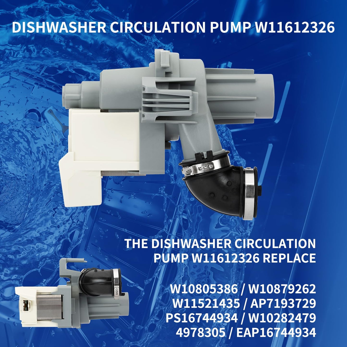 W11612326 W10879262 W10805386 PS16744934 W11521435 AP7193729 W10282479 Dishwasher Circulation Pump Motor Assembly Replacement Part Compatible With Whirlpool Sears Kenmore Amana Maytag Dishwashers