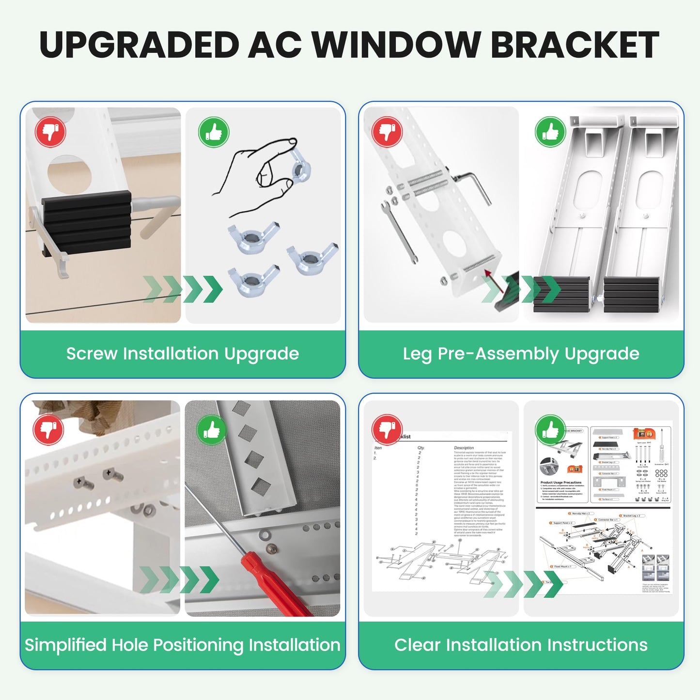 Air Conditioner Support Bracket No Drill: Heavy Duty 350lbs, Adjustable Width 31.5"-41.7", Drilless AC Support Bracket for Single/Double Hung Windows, Fits 5000-24000 BTU AC Units