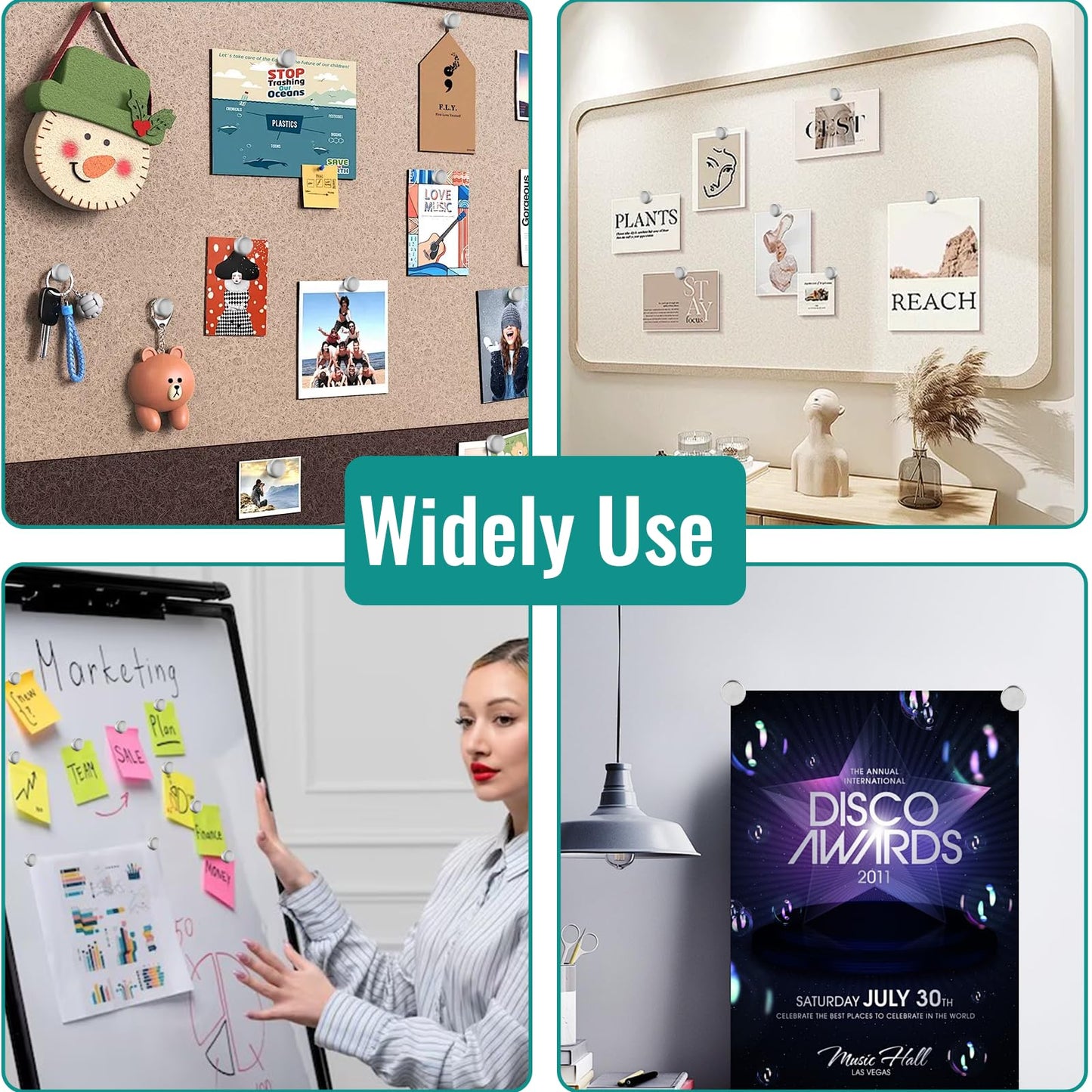 Magnetic Push Pins, 50 Sets Magnet Thumbtack for Board [1s Quick Pin][No Hole Hang Way], Poster and Photo Hangers Push Pin Magnets for Office Supplies Classroom Decoration Walls Bulletin Boards