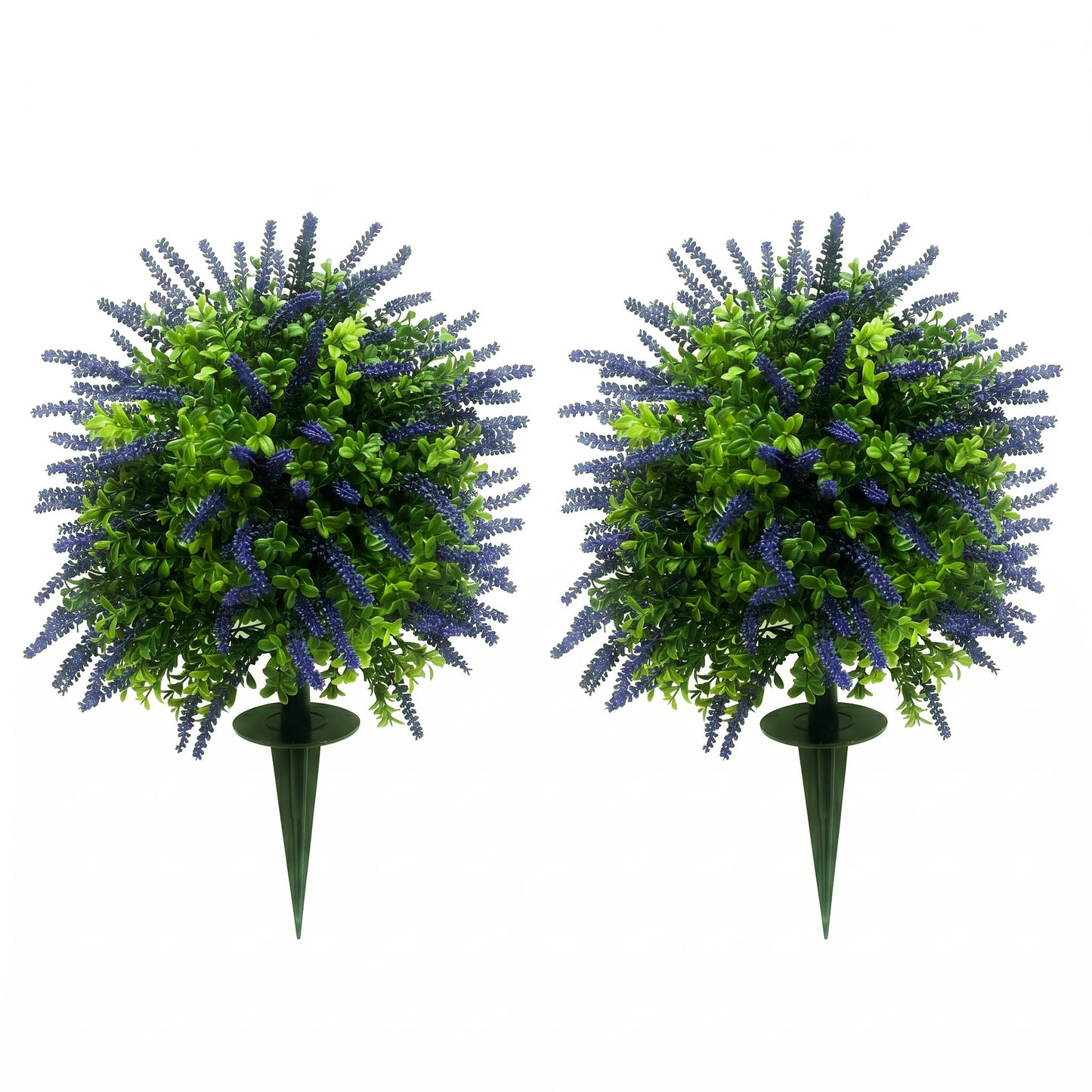 Siyoeg Artificial Lavender Topiary Ball Trees with Ground Spike, Set of 2 UV Resistant Faux Shrubs, Fake Evergreen Plant for Indoor Outdoor Front Porch Garden Decor, No Watering Needed