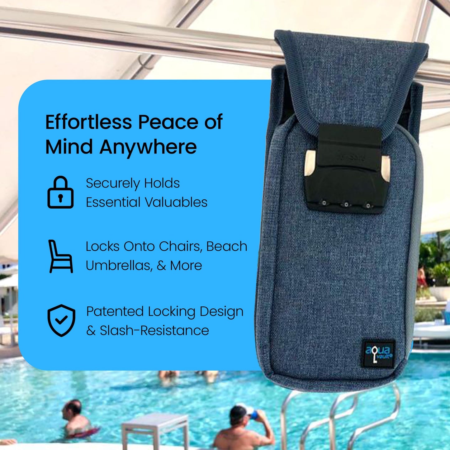 AquaVault Portable Travel Safe – Classic Anti-Theft, Nylon Cut-Resistant Lockbox for Beach, Pool, Hotel, and Outdoors (Blue, Mini)