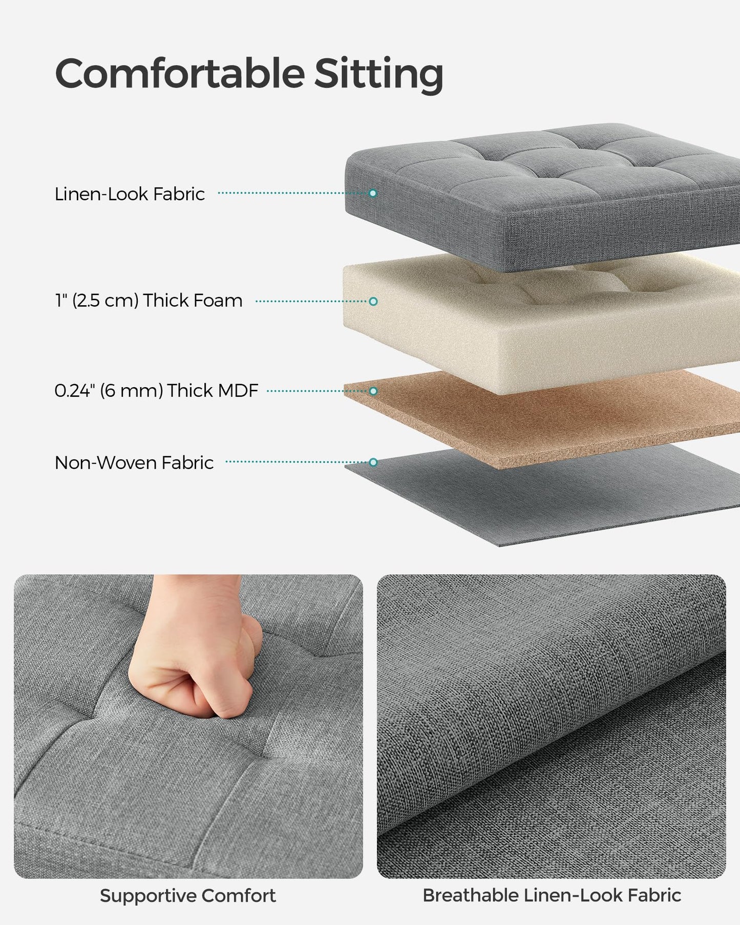 SONGMICS Storage Ottoman, Foldable Small Ottoman Foot Rest, 11.8 Inches Foot Stool, Cube Ottoman with Storage, Load up to 286 lb, for Living Room, Bedroom, Dorm, Light Gray ULSF028G02