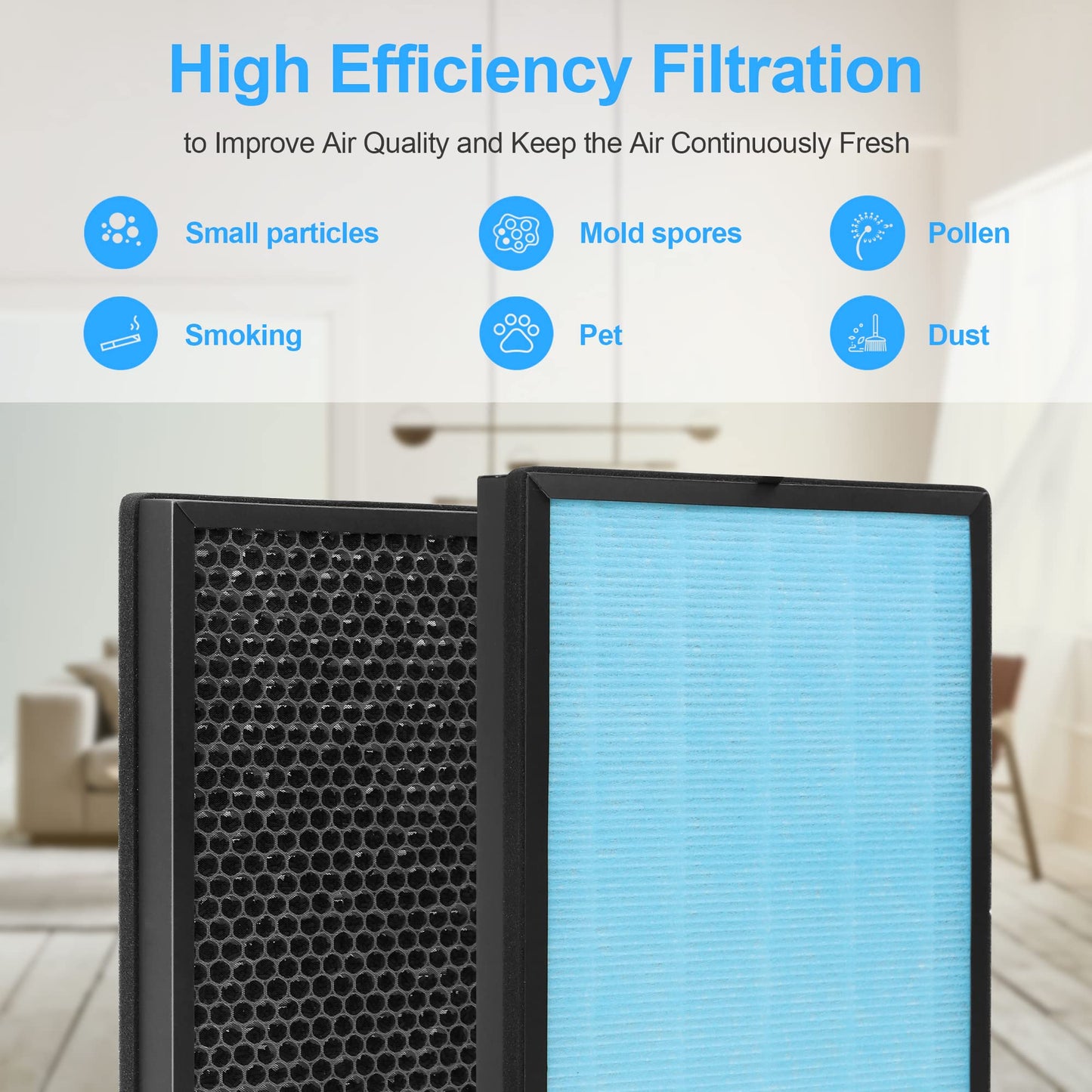 GoKBNY 2-Pack AP1002 Replacement Filter Compatible with AIRTOK AP1002 and Pure Morning APH230C Air Purifiers, Part # AP1002-RF, 3-in-1 Filters