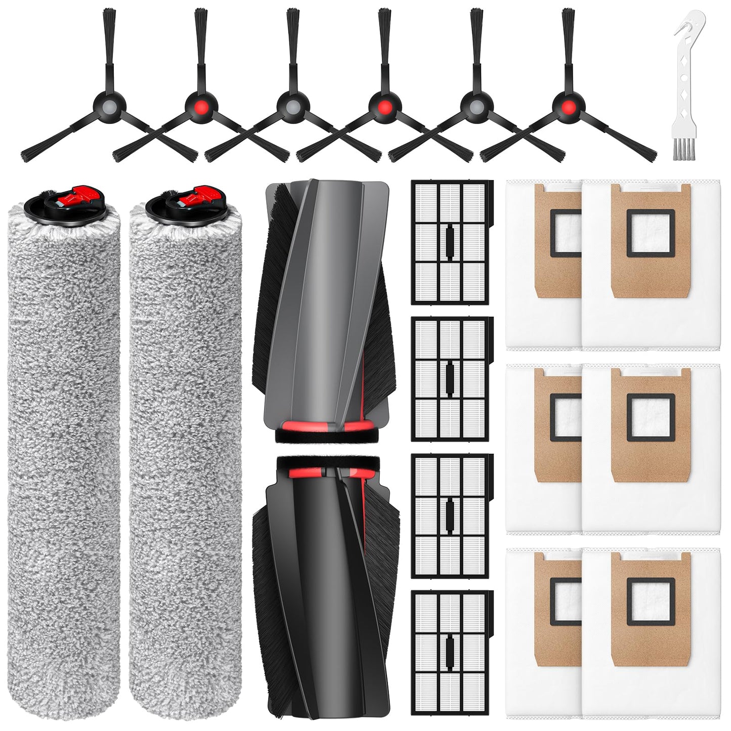 E25 E28 Accessories for eufy E25 / E28 Robot Vacuum, Replacement Parts Include Dual Main Roller Brushes, 2*Mopping Rollers, 6*Side Brushes, 4*HEPA Filters, 6*Dust Bags, 1*Cleaning Tool