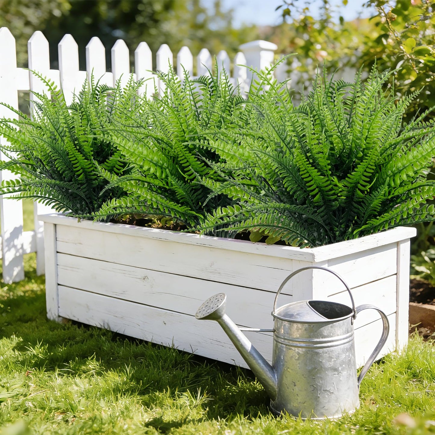 TURNMEON 20 Bundles Artificial Plants Outdoor Faux Boston Fern 17 Inch Long Length Summer Decor, Fake Plants UV Resistant No Fade Plastic Greenery Shrubs Flowers for Garden Porch Indoor Cemetery Decor