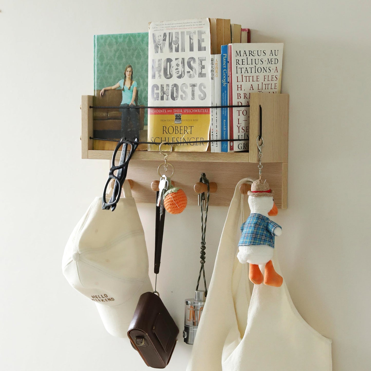 XAOMLP Entrance Coat Rack ，Coat Hooks, Wall-Mounted Wooden Hook Rack, Wall-Mounted Shelves are Very Suitable (Oak Color Finish-B-1)
