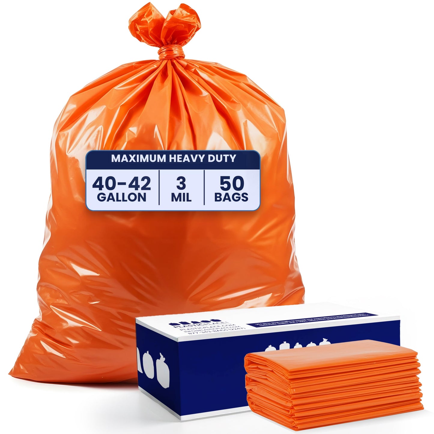 Plasticplace 42 Gallon Trash Bags |3.0 Mil | Orange Heavy Duty Contractor Trash Bags | 33" x 48", 50 Count (Pack of 1)