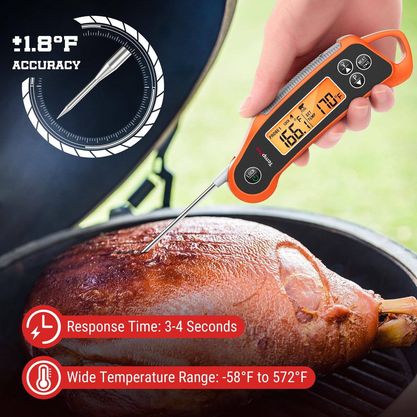 TempPro TP710 Instant Read Thermometer for Cooking, 2-in-1 Meat Thermometer Digital with 2 Probes & 2 Temperature Display, Kitchen Thermometer for Oven, Grilling, Smoker, BBQ (Previously ThermoPro)
