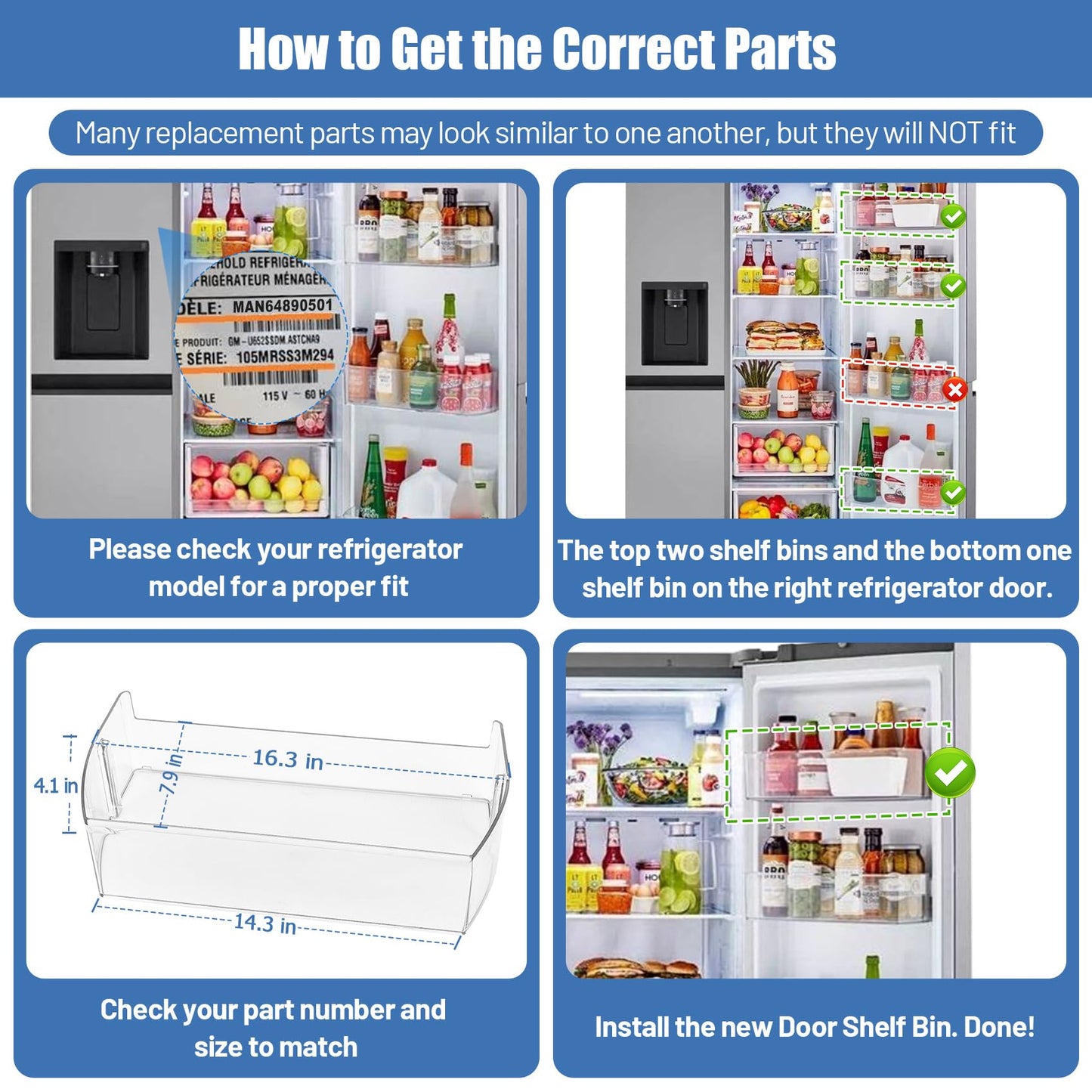 UPGRADED MAN64890501 Refrigerator Door Shelf Bin Compatible With LG Refrigerator Door Bin LRSOS2706S LRSXS2706S LRSXS2706V LRSXS2706W LRSDS2706S Fridge Gallon Shelf Door Basket Replacement Right