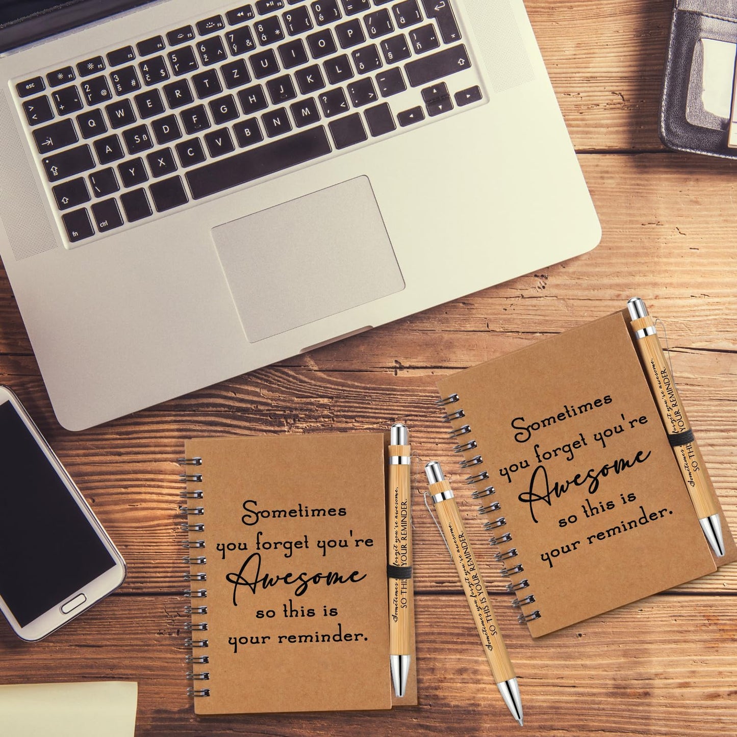 Honoson 50 Sets Spiral Notebooks Sets Teacher Thank You Gifts Inspirational Journals with Retractable Bamboo Pens Bulk Encouragement Notepad for Nurse Employee, Awesome Sign