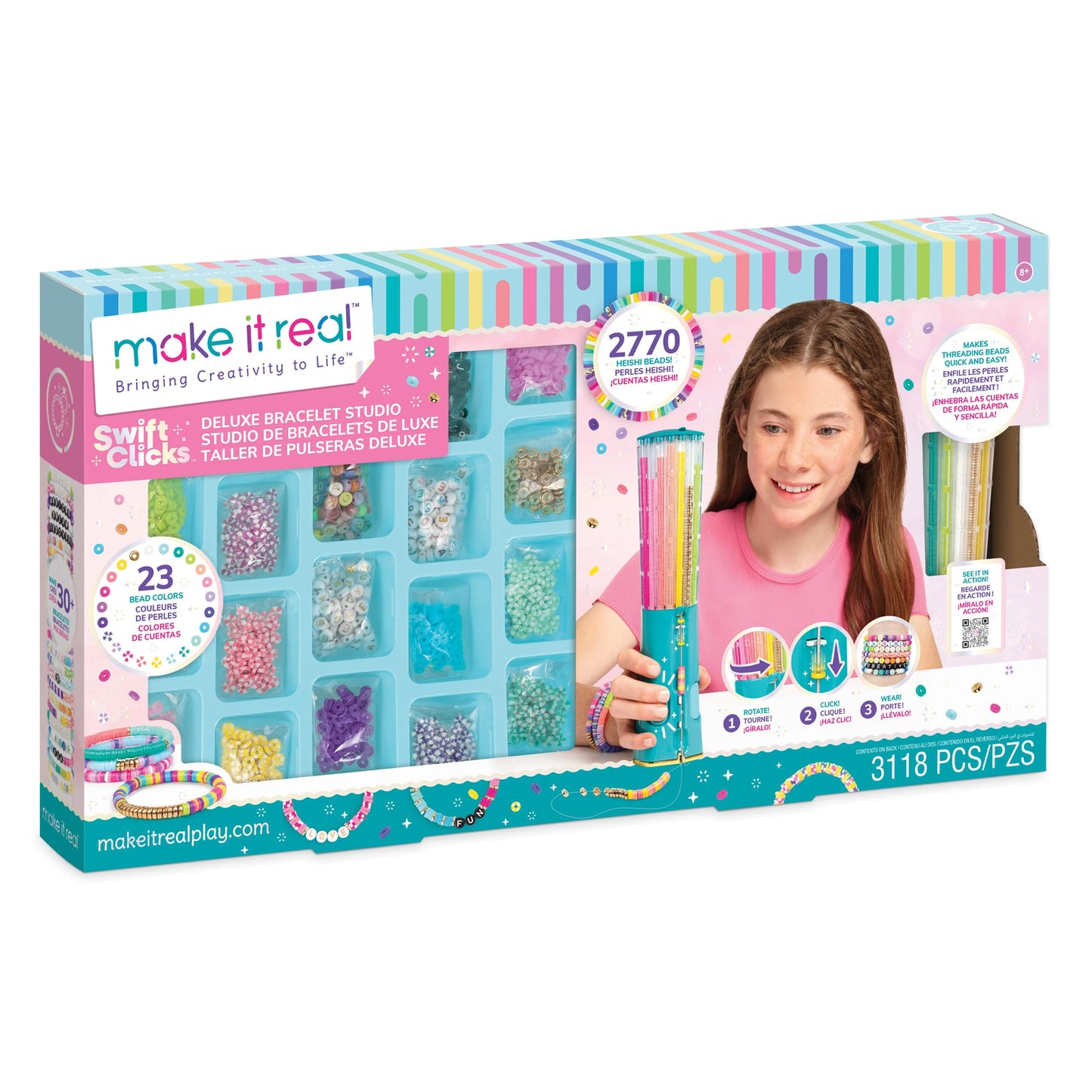 Make It Real Swift Clicks Deluxe Bracelet Studio - Create Colorful Friendship Bracelets with Swift Clicks Deluxe Design Tool - Includes Beads and Charms