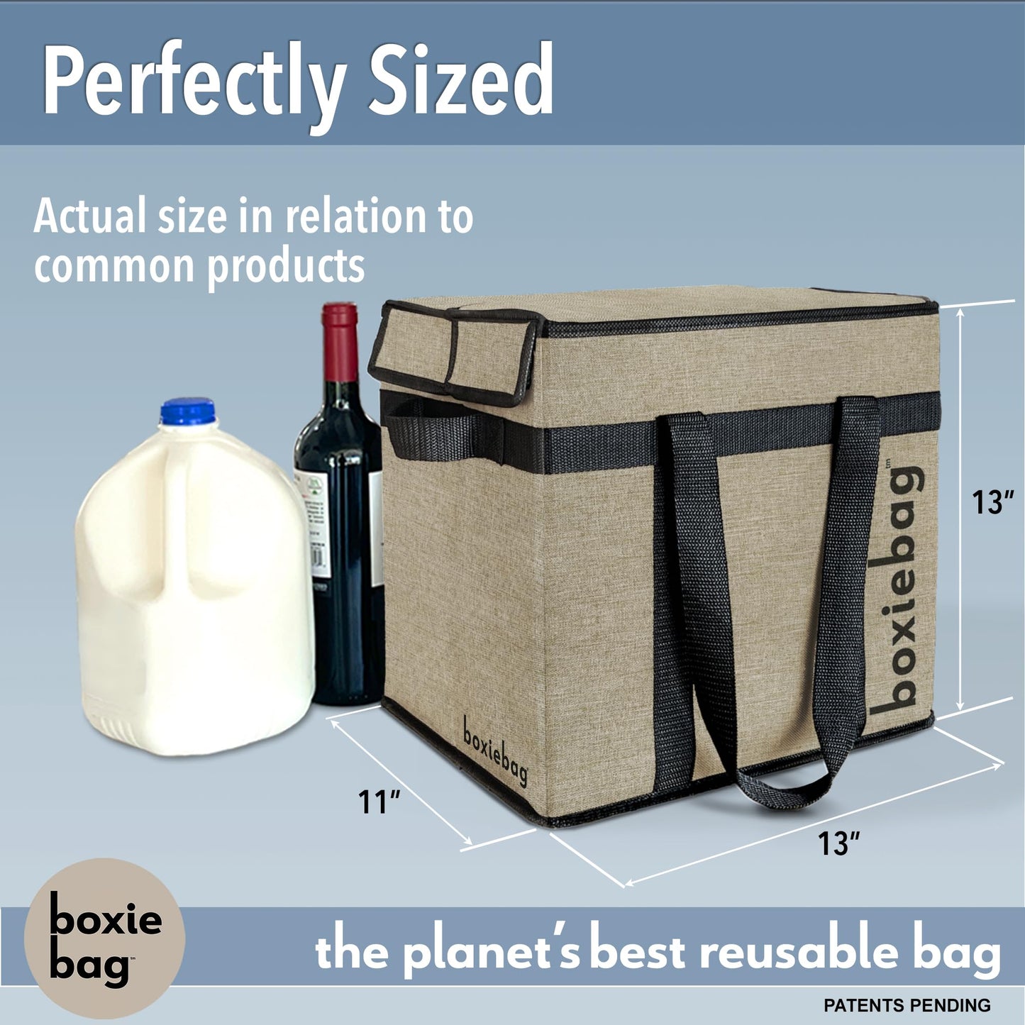 Boxiebag Reusable Grocery Bag (Single) – Durable Reusable Shopping Bag Box. Insulate, Stand Up, Stay Open, Fold Flat – Large Tote Bag with Long Handles & Reinforced Bottom. 2 Year Warranty.