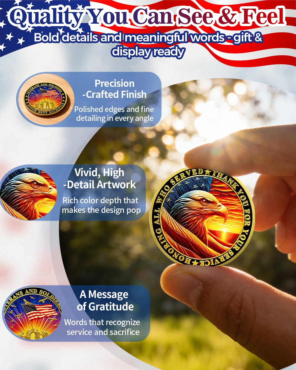 Value Valor Vow 24Pcs Military Challenge Coins Set - Veterans Coin Honoring All Who Served Thank You for Your Service Medallion Military Appreciation Gifts for Men Women Veterans Day Gift