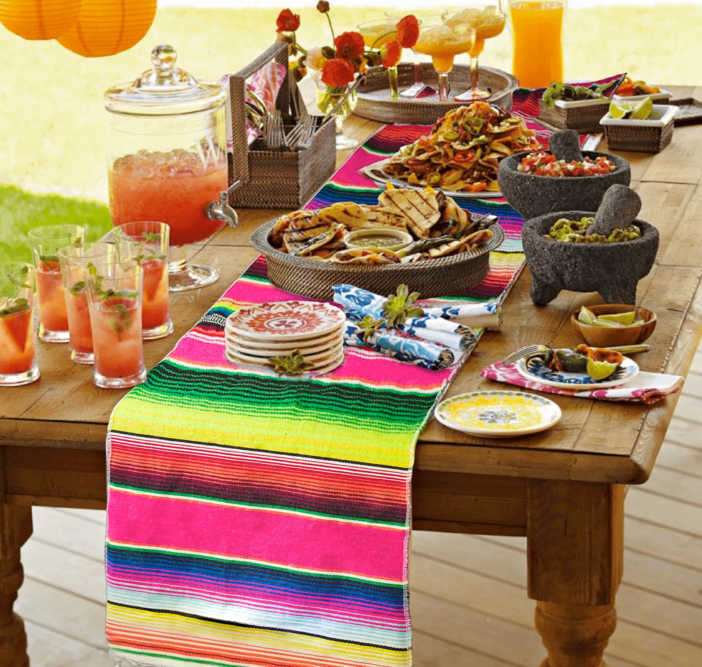 15 Pcs Mexican Table Runner Fiesta Mexican Theme Party Decoration for Cinco de Mayo Fiesta Party Serape Zarape Table Runner 14 x 84 Inch (Novel Style)