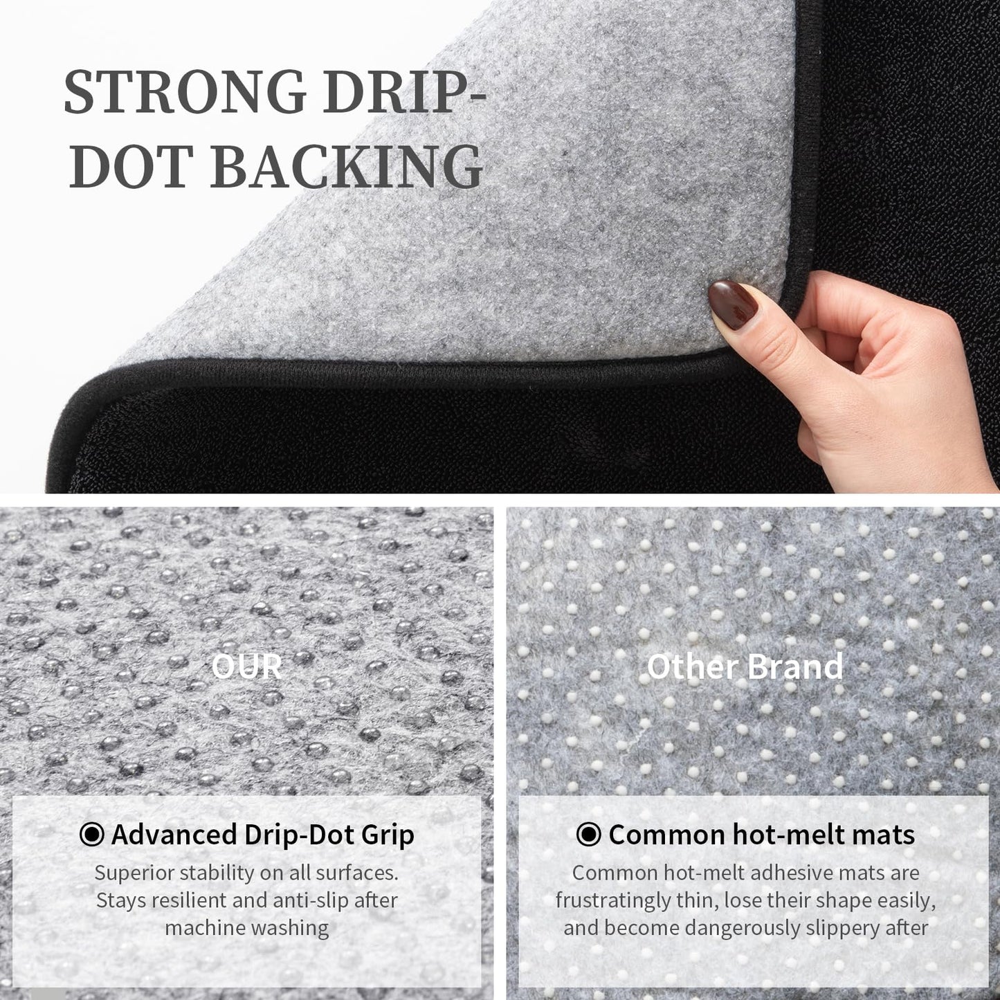YIHOUSE Memory Foam Bathroom Rugs Sets 2 Piece - Extra Thick Soft Towel-Like Absorbent Bath Mat Set, Non Slip Machine Washable Bath Rugs Carpet for Bath, Tub & Shower (32"x20"+24"x17", Black)