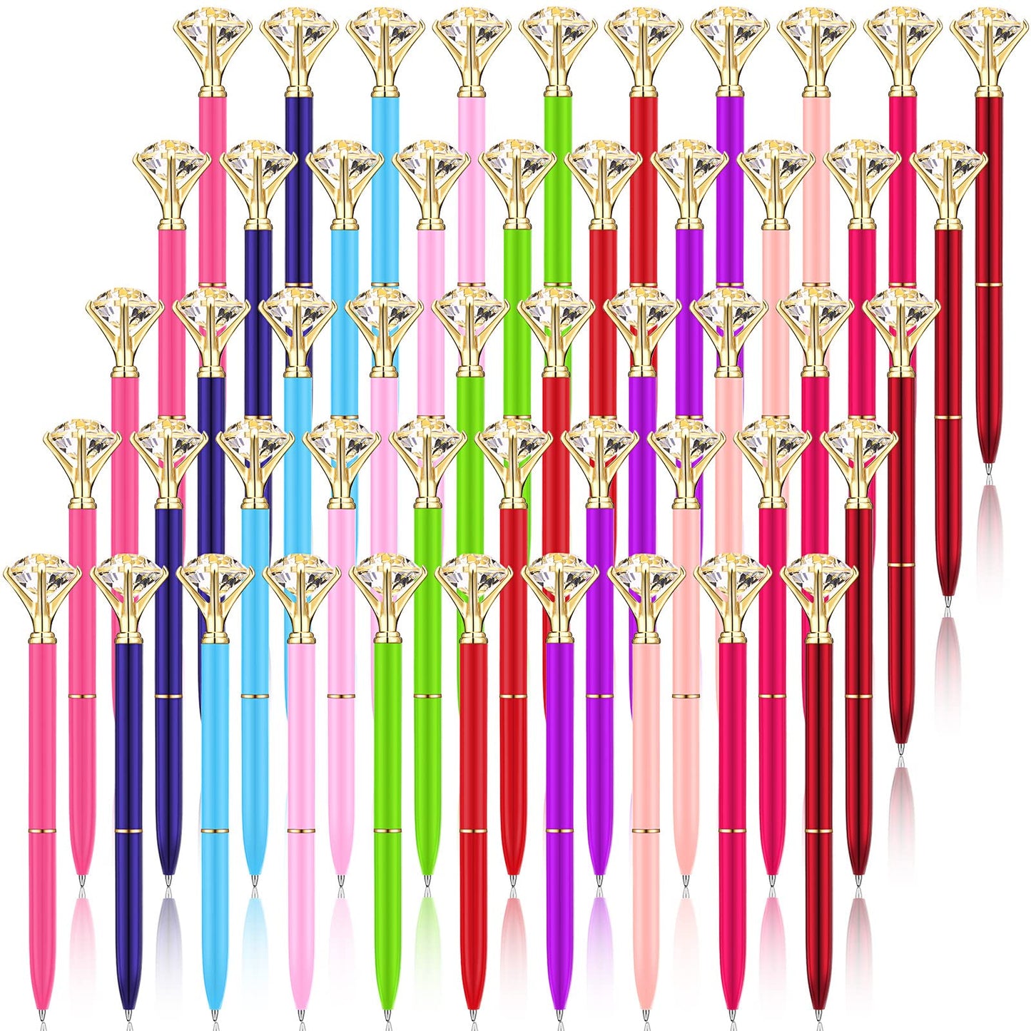 Yahenda 50 Pcs Christmas Gifts Diamond Pens Bridal Shower Ballpoint Pen Bulk Black Ink Bling Crystal Metal Bling with Diamond on Top for Women Bridesmaid Wedding Office School(Multicolor)
