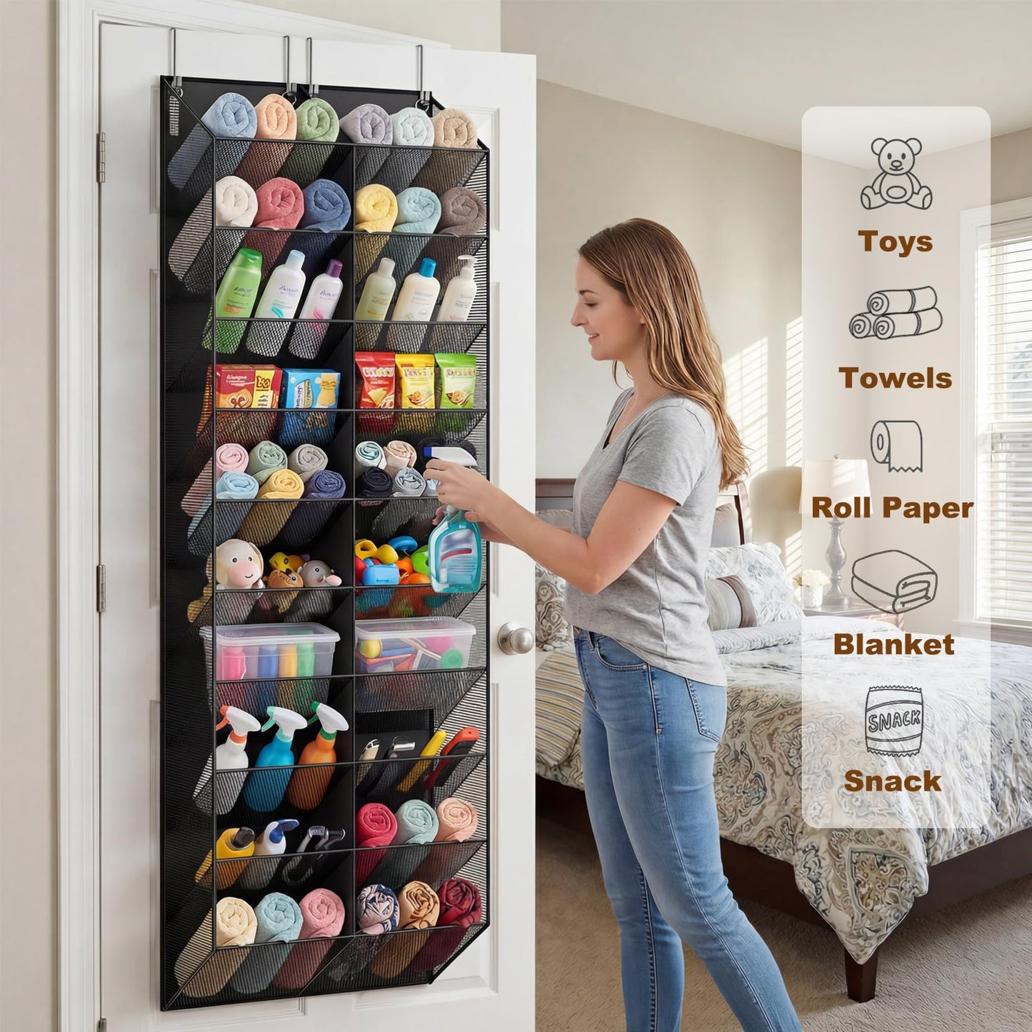 UVIAHOMI 20-30 Pairs Over the Door Shoe Organizer, Breathable Pocket Hanging Shoe Storage for Closet, 10-Tier Door Shoes Rack, Handing Shoes Holder Fit All the Family's Sneakers, Boots, Heels, Black