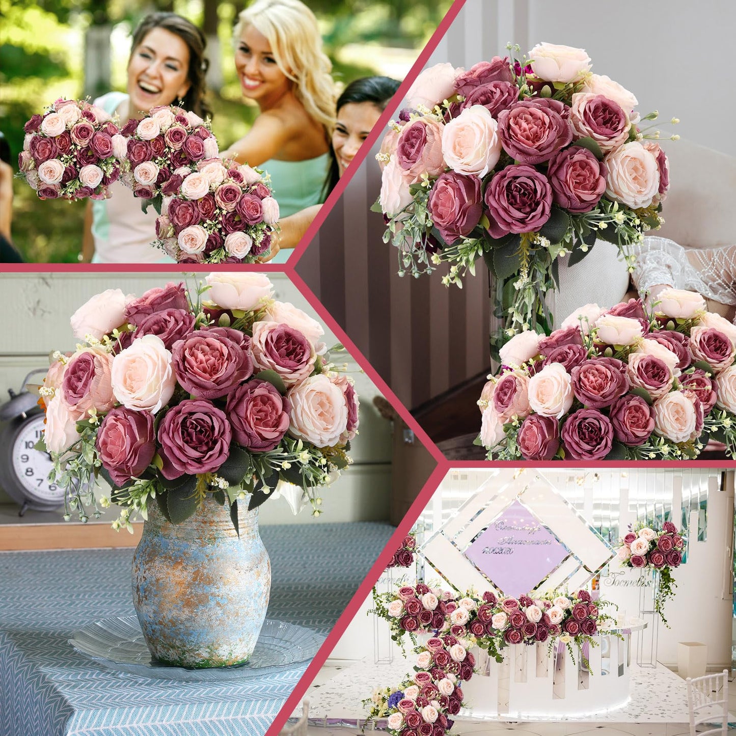 Geosar 8 Bundles Artificial Peonies Flowers Fake Silk Peony Bouquet Faux Peonies Flowers Bulk for Decoration Vase Floral Arrangements Wedding Party Table (Dusty Pink,Dusty Rose)