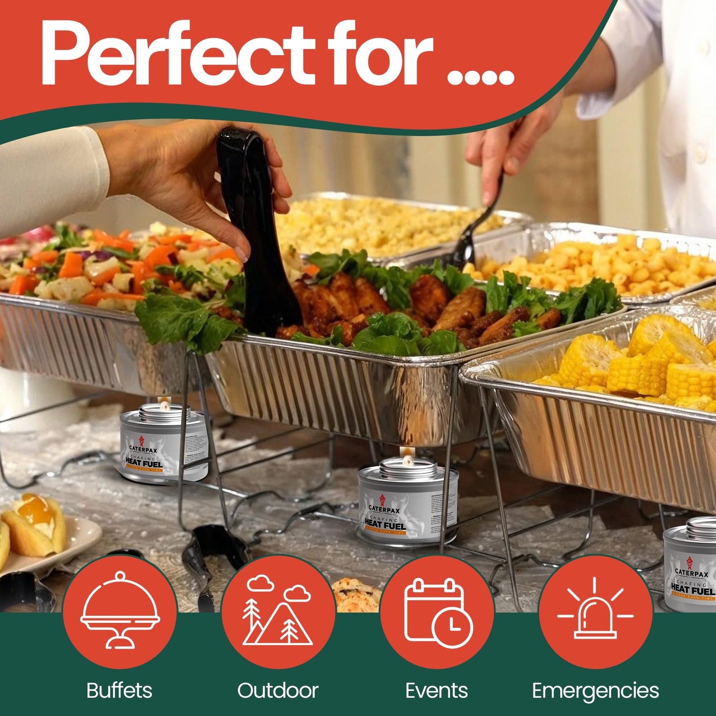 Caterpax - 12 Pack - 6 Hour Chafing Fuel Cans for Food Warmers & Chafing Buffet Trays – Odorless, Smokeless, Long Burn Wick, Easy Lighting, Liquid Fuel, Indoor Safe Buffet Fuel
