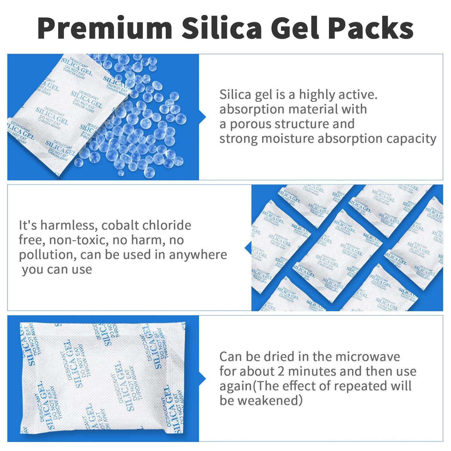 Absorbking Silica Gel Packets, 20 Gram 80 Packs Food Safe Moisture Absorbers, Desiccant Packs for Storage, Reusable Desiccant for Foods, Storage Bins, 3D Filaments, Electronics, Safes