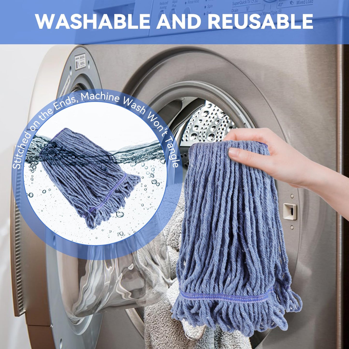 Commercial Heavy Duty Mop Heads Replacement: 6 Packs Industrial Wet Mop Head for Floor Cleaning - Commercial Products Looped End String Head Refills
