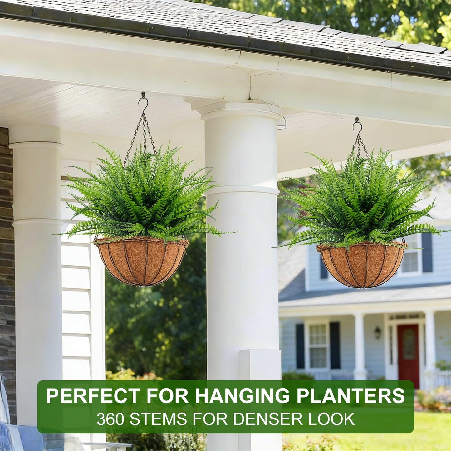 TURNMEON 20 Bundles Artificial Plants Outdoor Faux Boston Fern 17 Inch Long Length Summer Decor, Fake Plants UV Resistant No Fade Plastic Greenery Shrubs Flowers for Garden Porch Indoor Cemetery Decor
