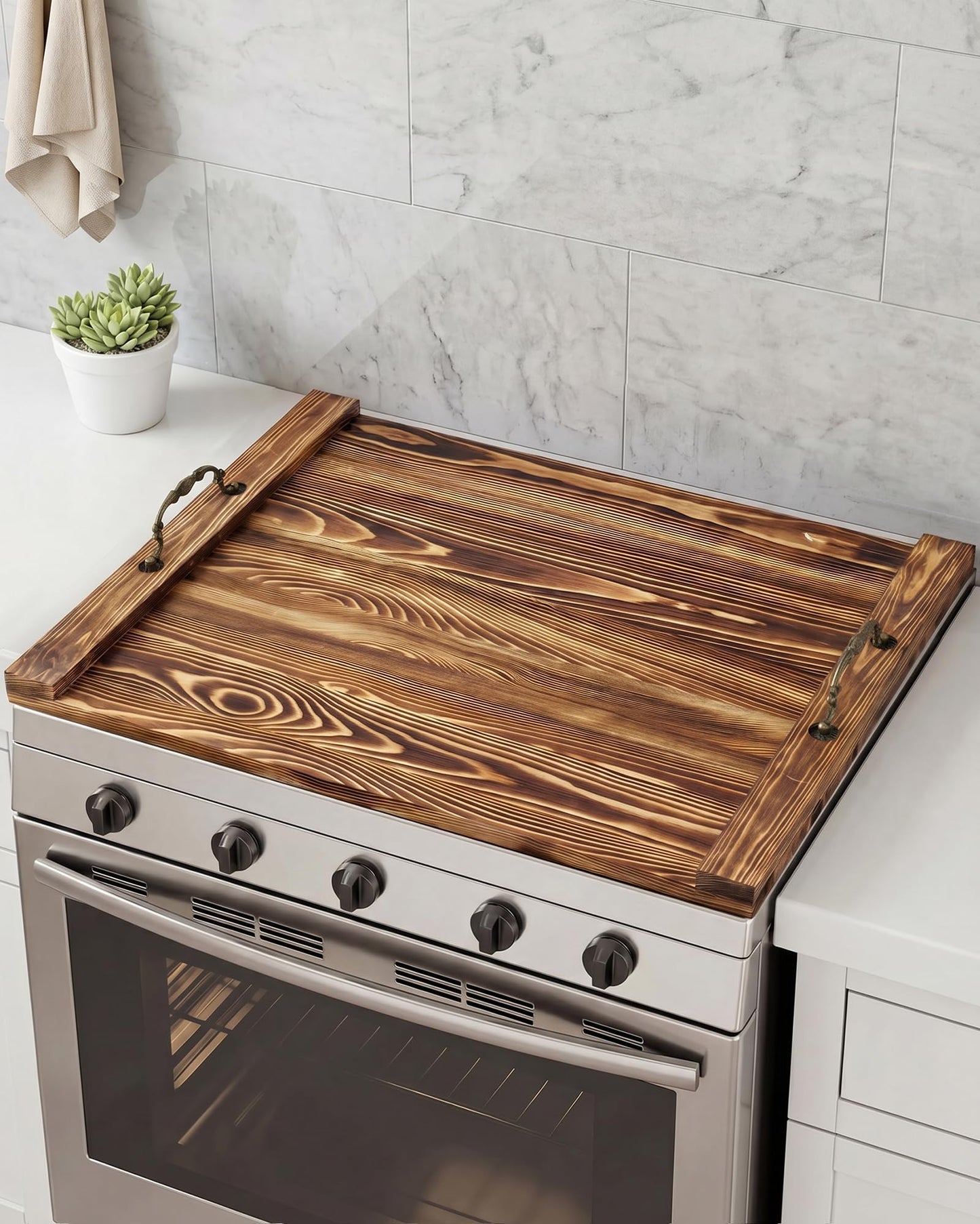 Natapai Natural Wood Noodle Board Stove Cover, Wooden Stove Top Cover for Electric and Gas Stove, Decorative Rustic Kitchen Serving Tray