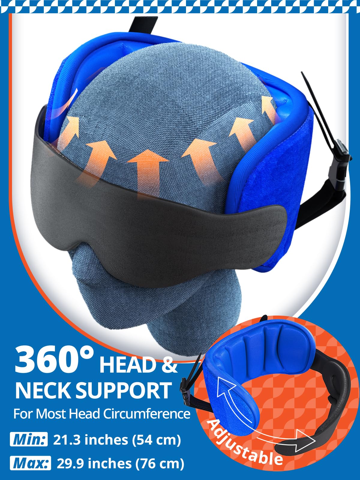 SARISUN Travel Pillows for Airplanes with Sleep Eye Mask, Chin Strap, Airplane Pillow for Long Flights, Car Road Trip, 360° Support Headrest, Travel Essentials Stop Bobblehead, Mottled Blue