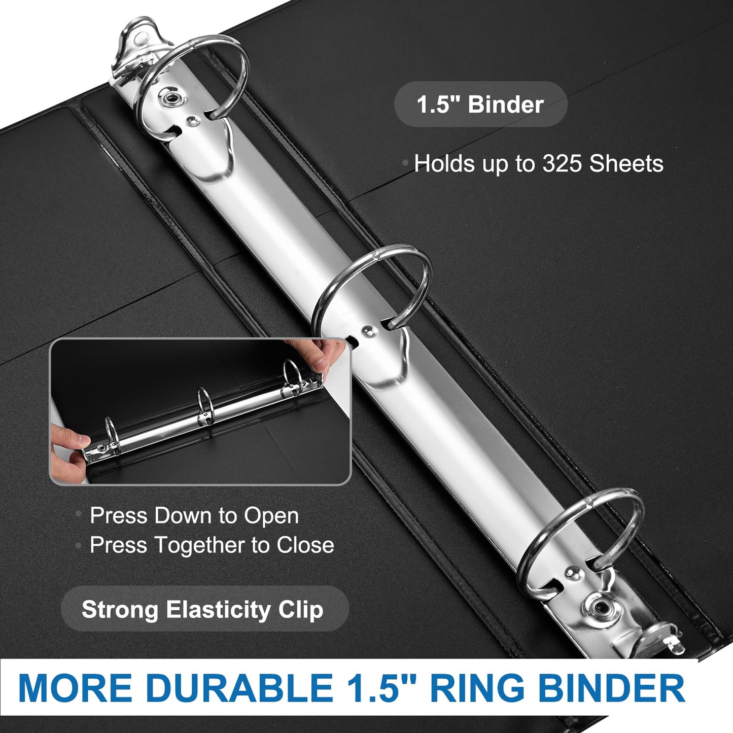 SUQJOY 1.5-Inch 3-Ring Binder with Pockets, 1-1/2’’ Clear View Binders, PVC Free, Holds up to 325 Sheets US Letter Size, Perfect for School,Office and Home(6 Pack, Black)