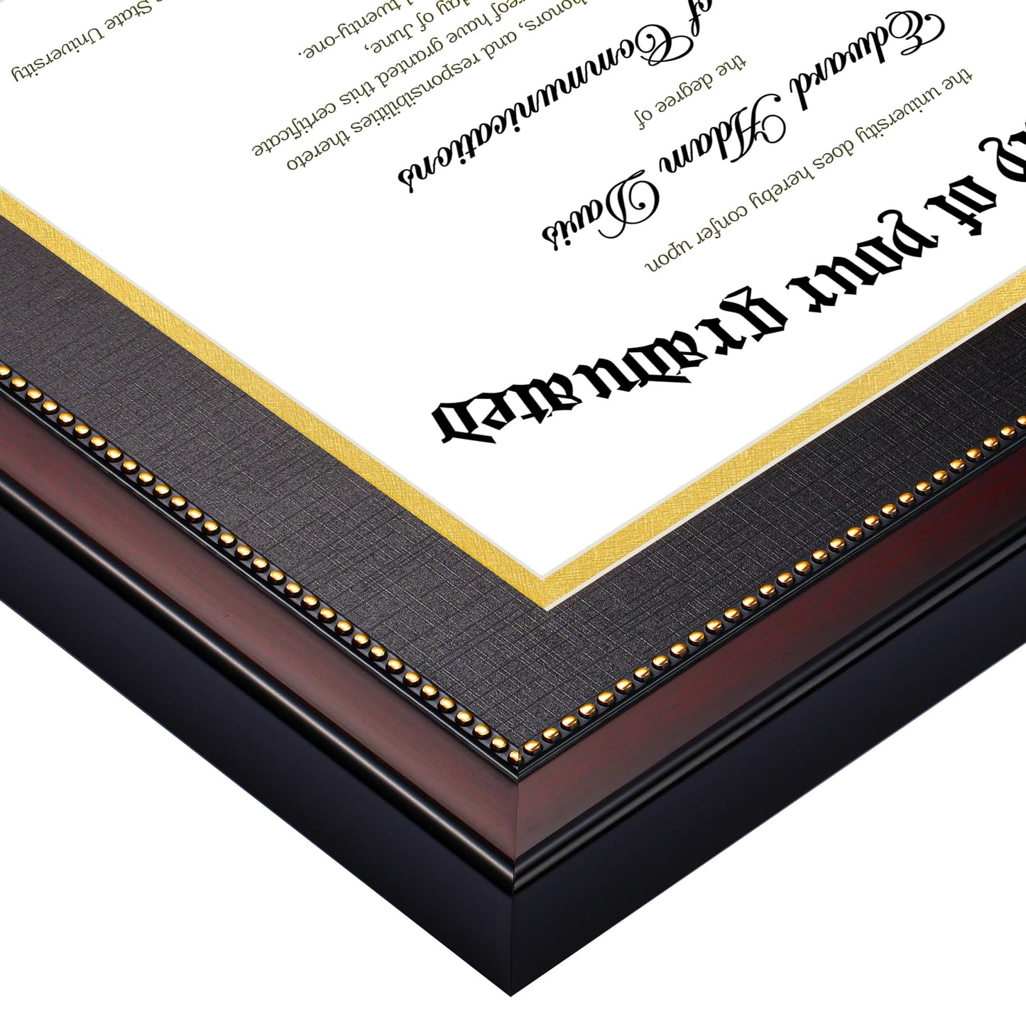upsimples 11x22 Diploma Frame with Tassel Holder for 8.5x11 Certificate and 5x7 Photo with Black over Gold Mat, High Definition Glass, Mahogany with Gold Beads, 1 Pack