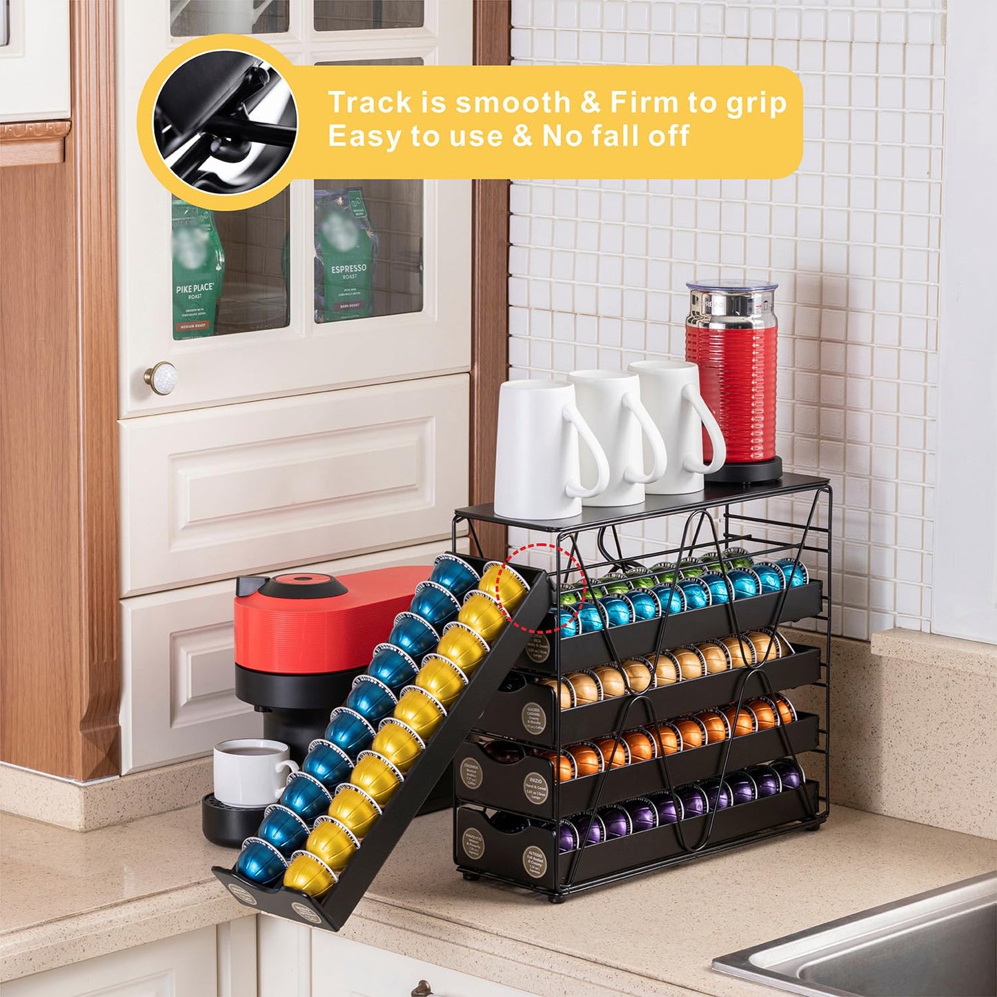 FlagShip for Nespresso Pod Holder Drawer Large Mullti Tier Coffee Pod Holder Vertuo (5 Tier (100Pods))