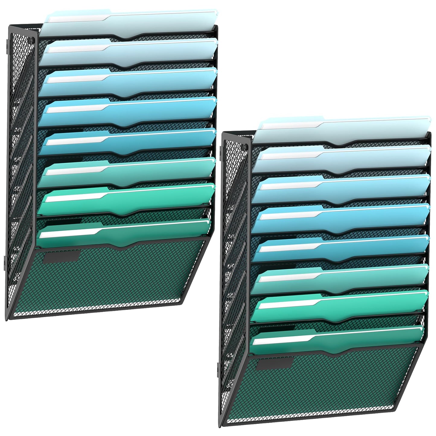 SUPEASY 8-Tier Wall File Organizer, Hanging Wall Files for Papers, Folders, Magazines, Wall Organizer for Clipboard, Assembly Needed, Black, 2 Pack