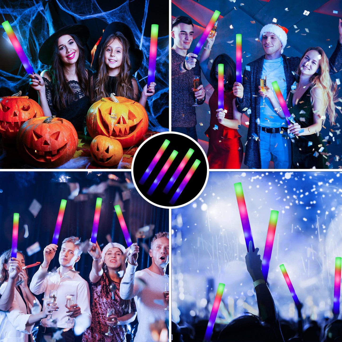 ColorHome Glow Sticks Bulk, 52 Pcs LED Foam Sticks Light Up Batons Party Favors with 3 Modes Colorful Flashing, Glow in the Dark Party Supplies for Party Wedding Birthday Concert Halloween Christmas