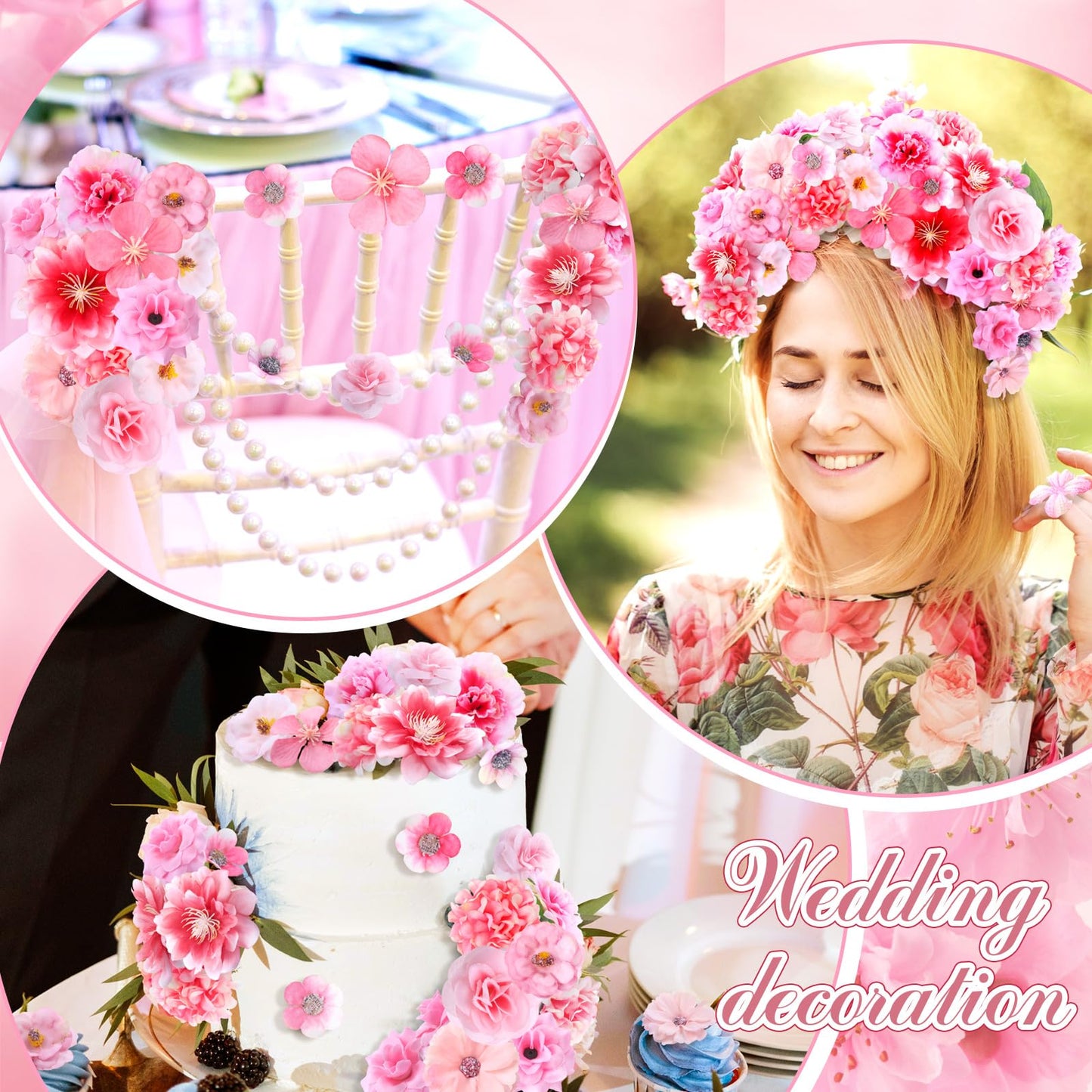 Geosar 120 Pcs Artificial Flowers Bulk Mini Silk Flower for Crafts Fake Small Flowers Heads Floral Arrangement Decor for Spring DIY Wreath Wedding Bouquet Decoration(Pink,Cozy Style)
