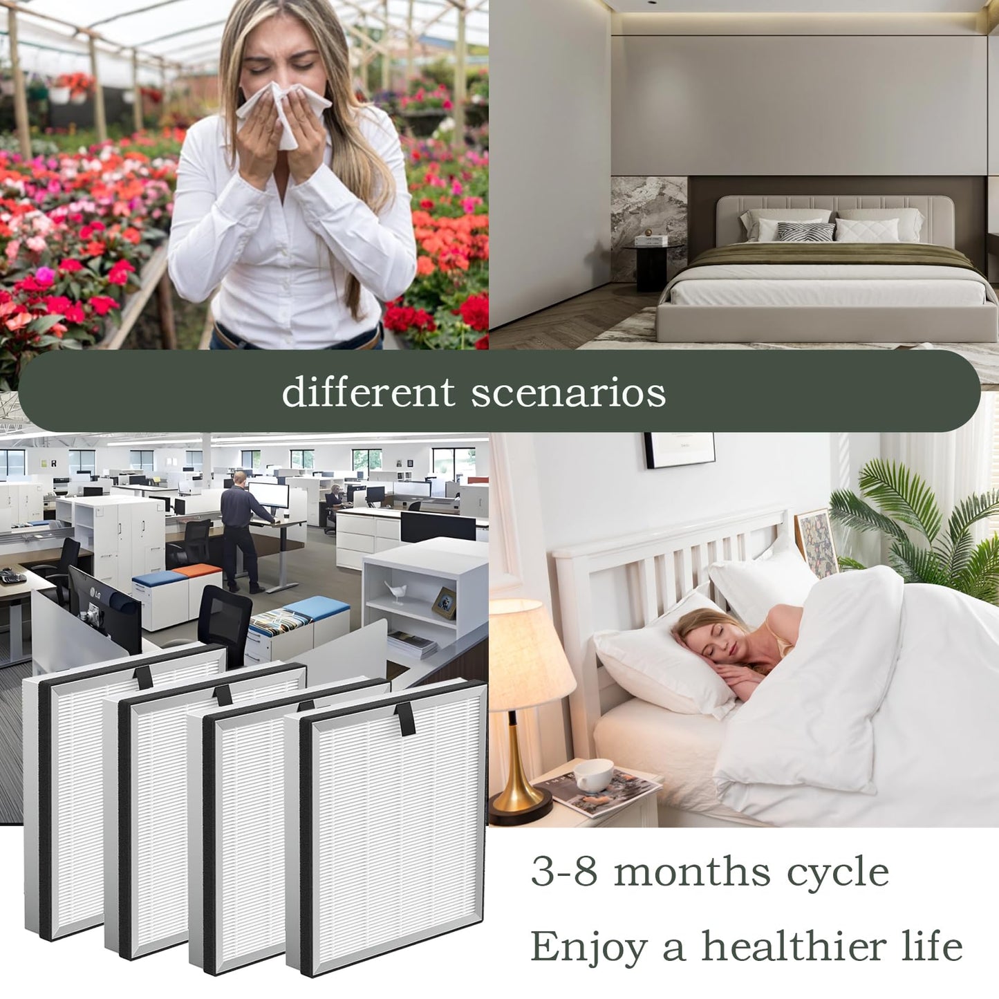 APH3000 Replacement Filter for KNKA APH3000 Air Purifier with 3-IN-1 True HEPA and Activated Carbon, 4 Pack aph3000 air filter for Dust, Pet Hair, etc