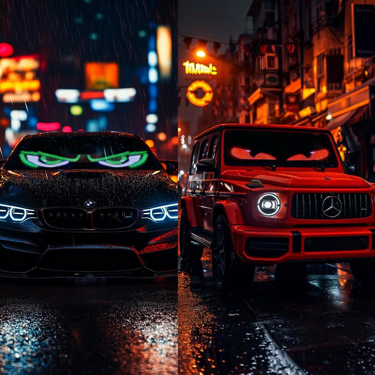 2Pcs Devil Eyes Light for Cars | LED Eyes for Truck Windshield | Flexible Scrolling Programmable LED Sign | Can Edit Text/Graffiti/Animations